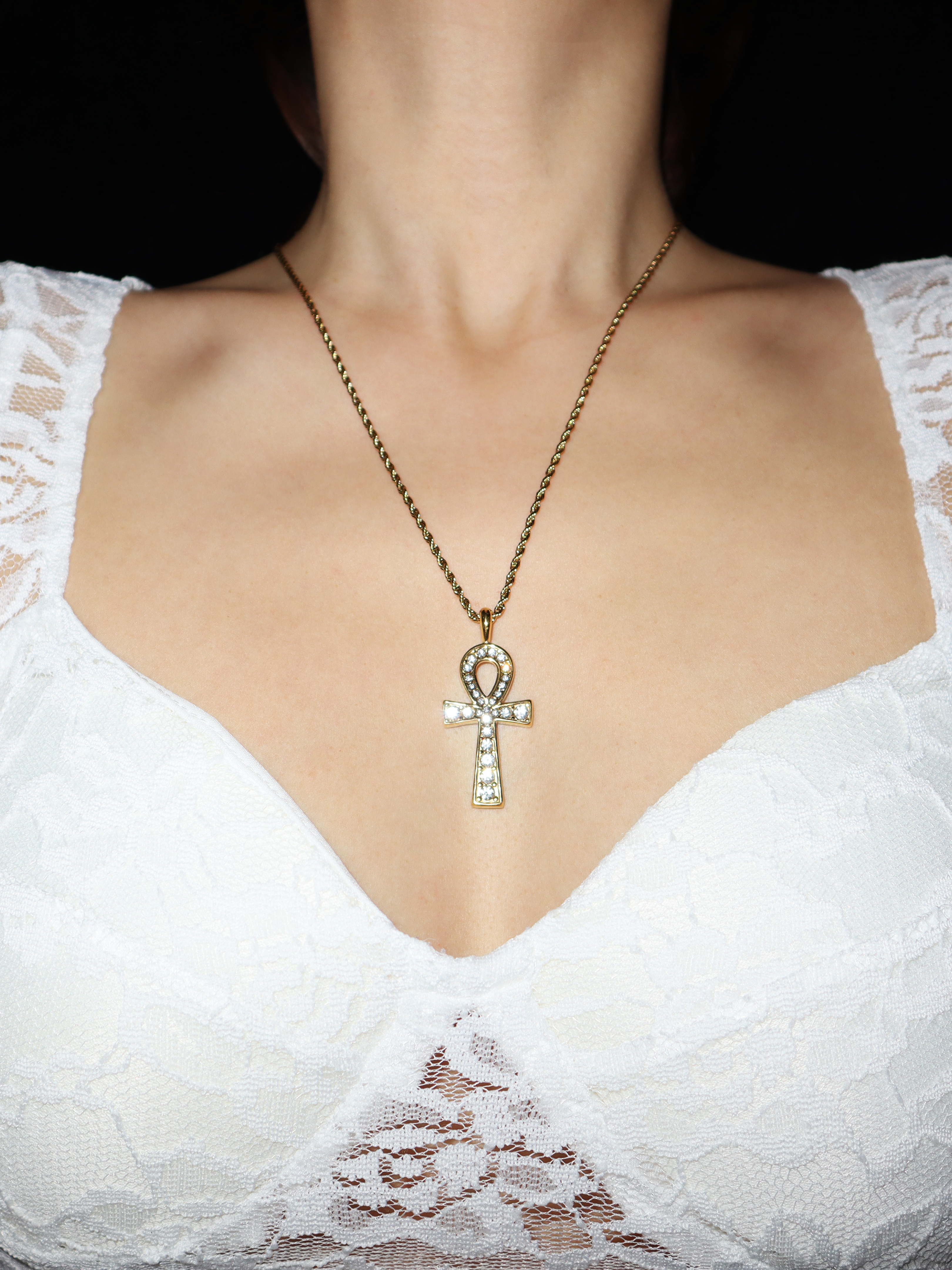 Glittering Golden Ankh Necklace - Kuri Jewelry
