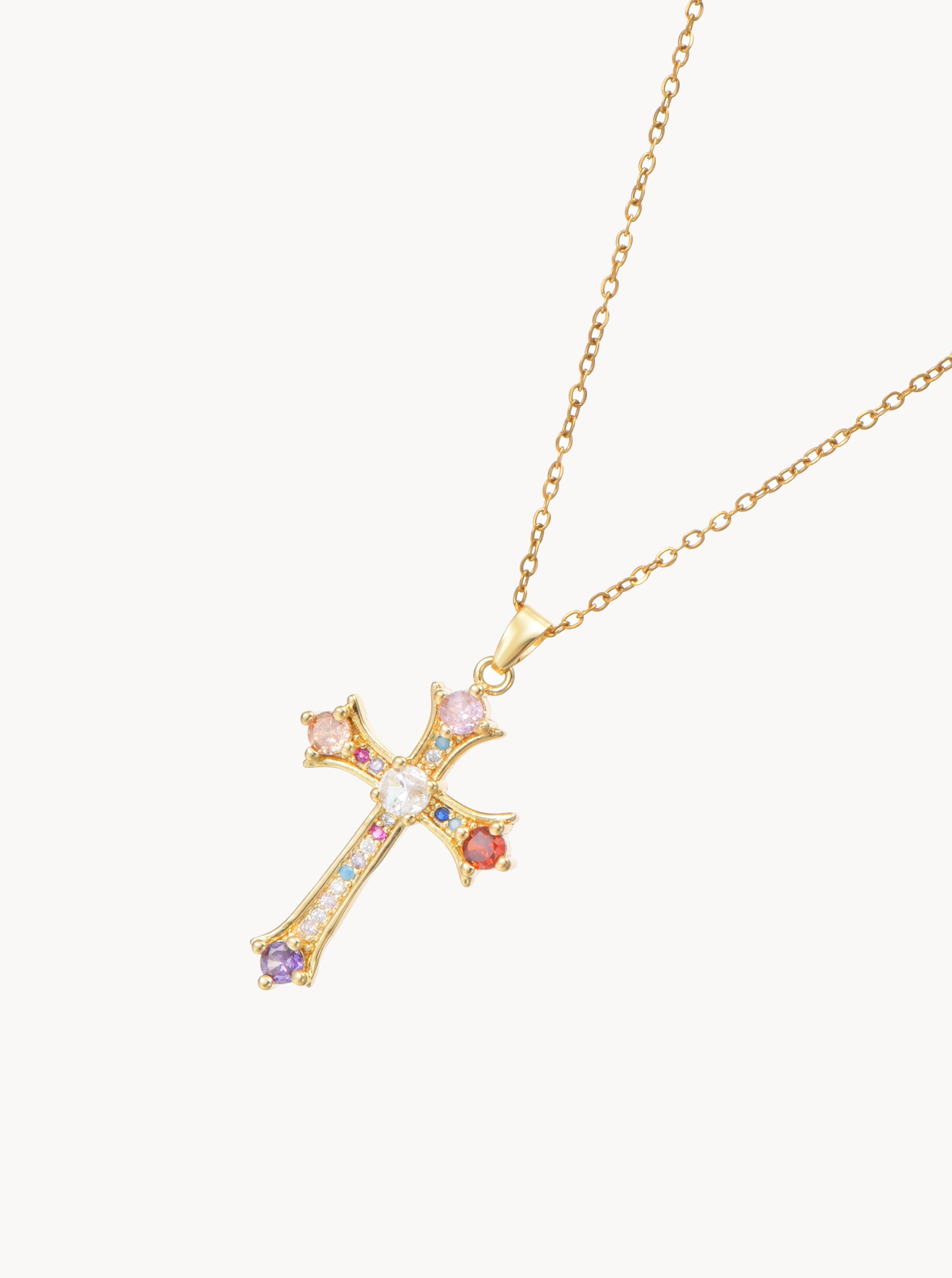 Natasha Colorful Cross Golden Necklace - Kuri Jewelry