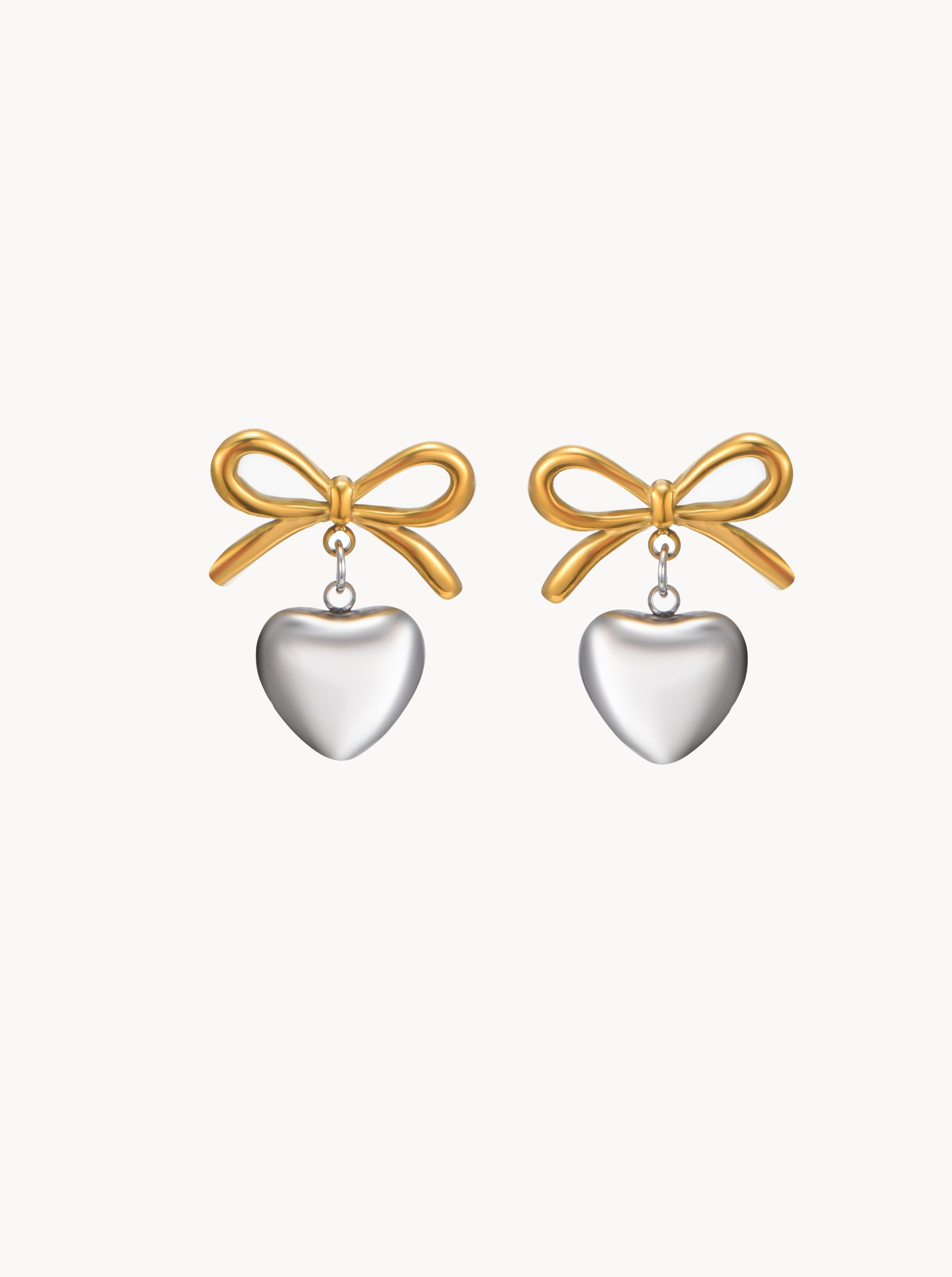 Mixed Metal Ribbon Heart Earrings - Kuri Jewelry