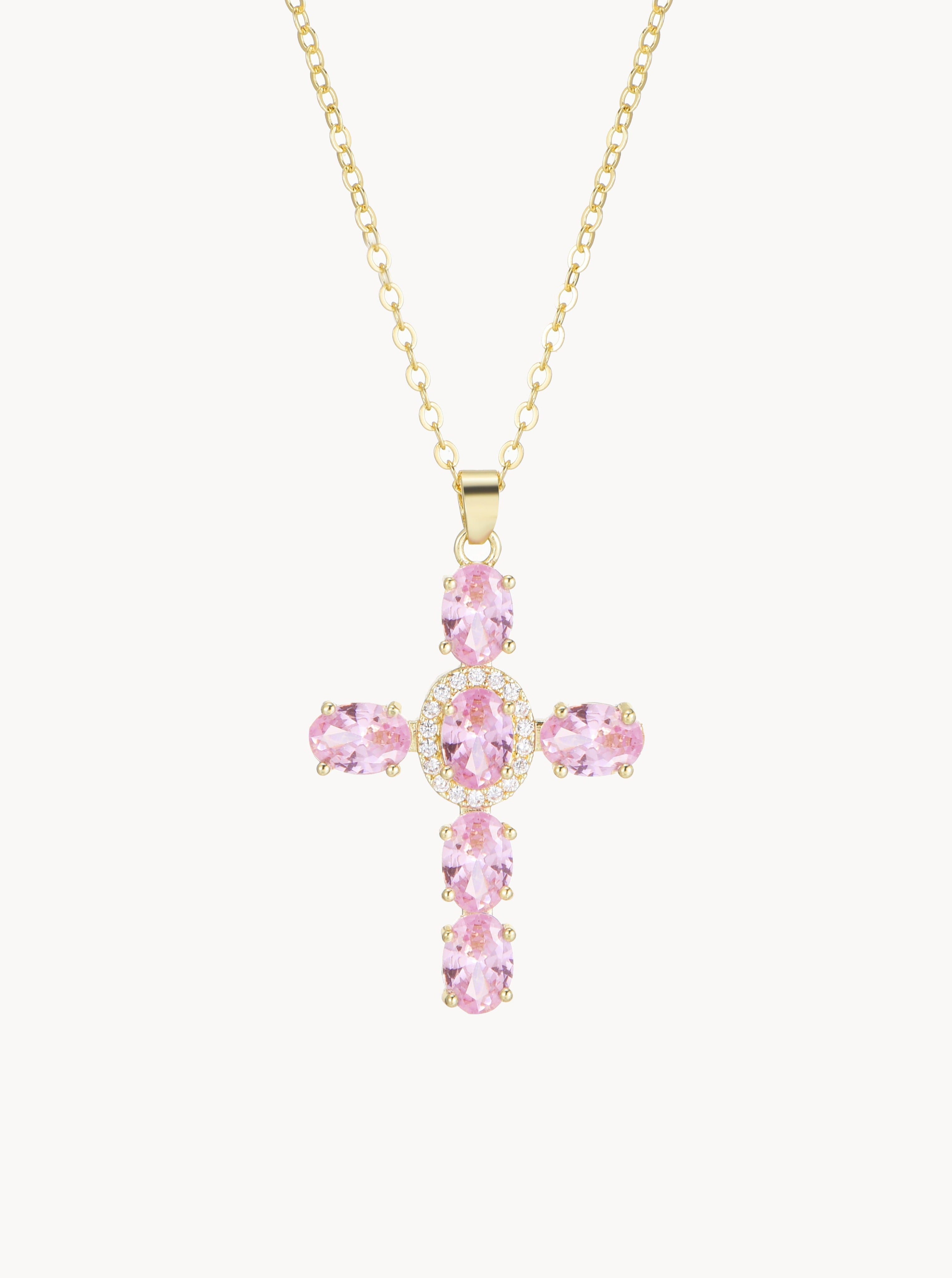Elvira Pink Cross Necklace - Kuri Jewelry