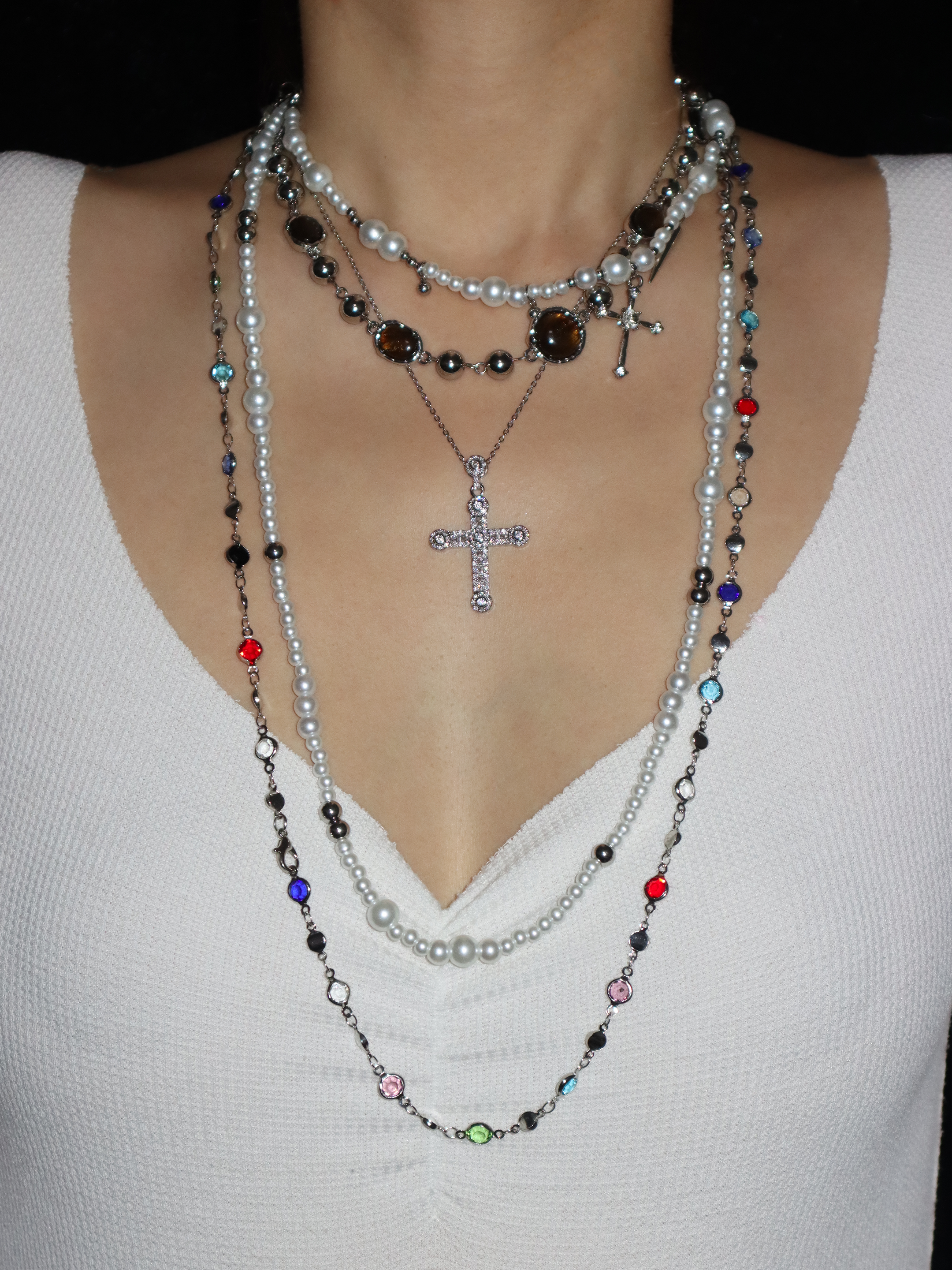 Lee Cross Pearl Long Chain Necklace