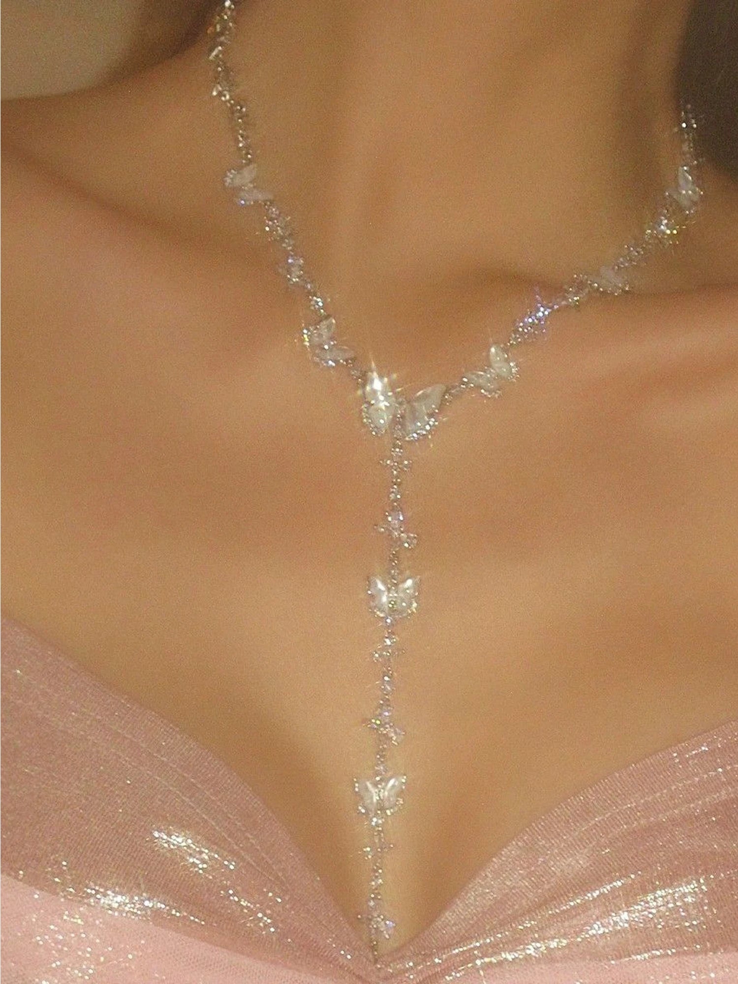 Meroy Butterfly Silver Lariat Necklace