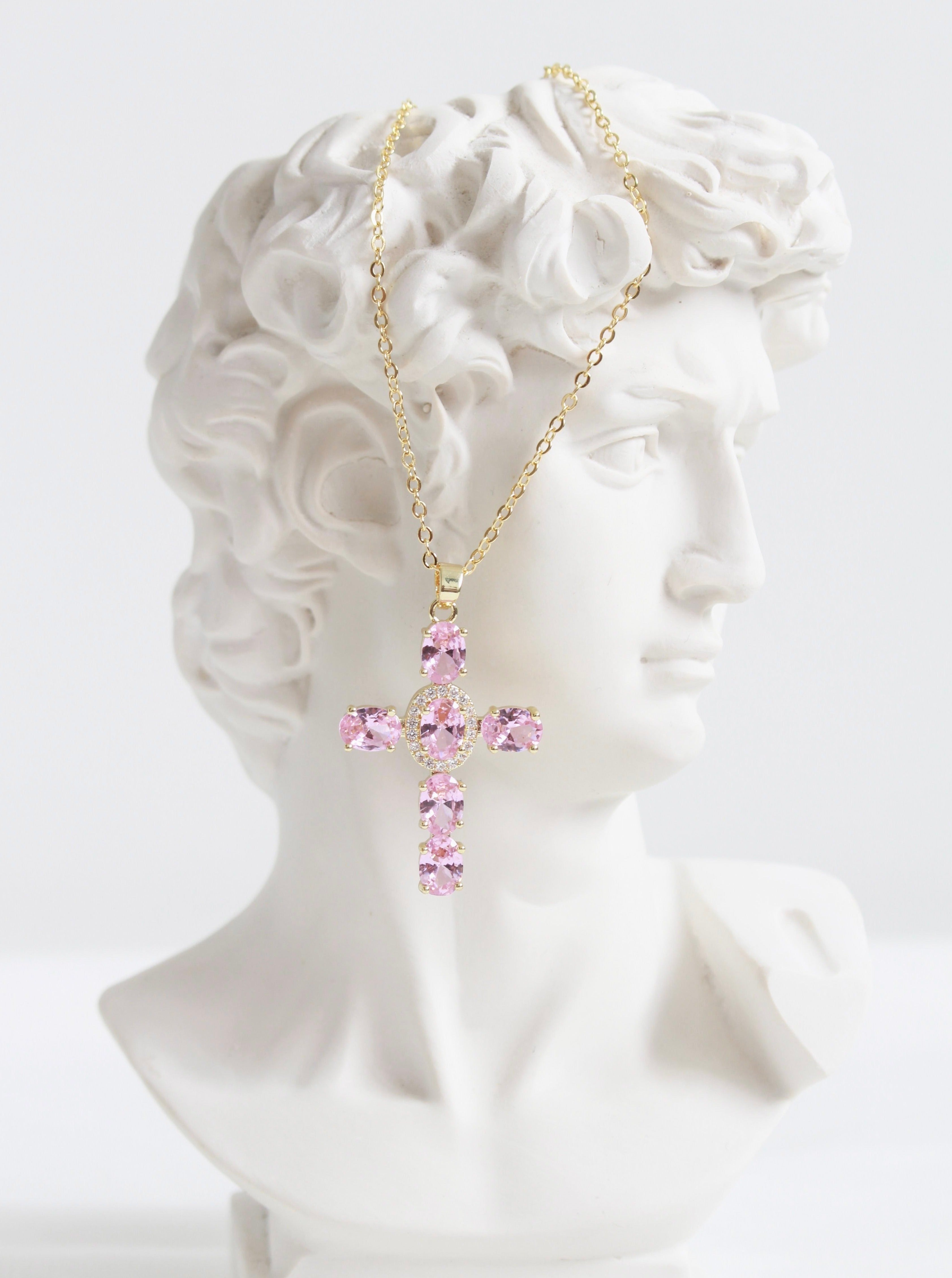 Elvira Pink Cross Necklace - Kuri Jewelry
