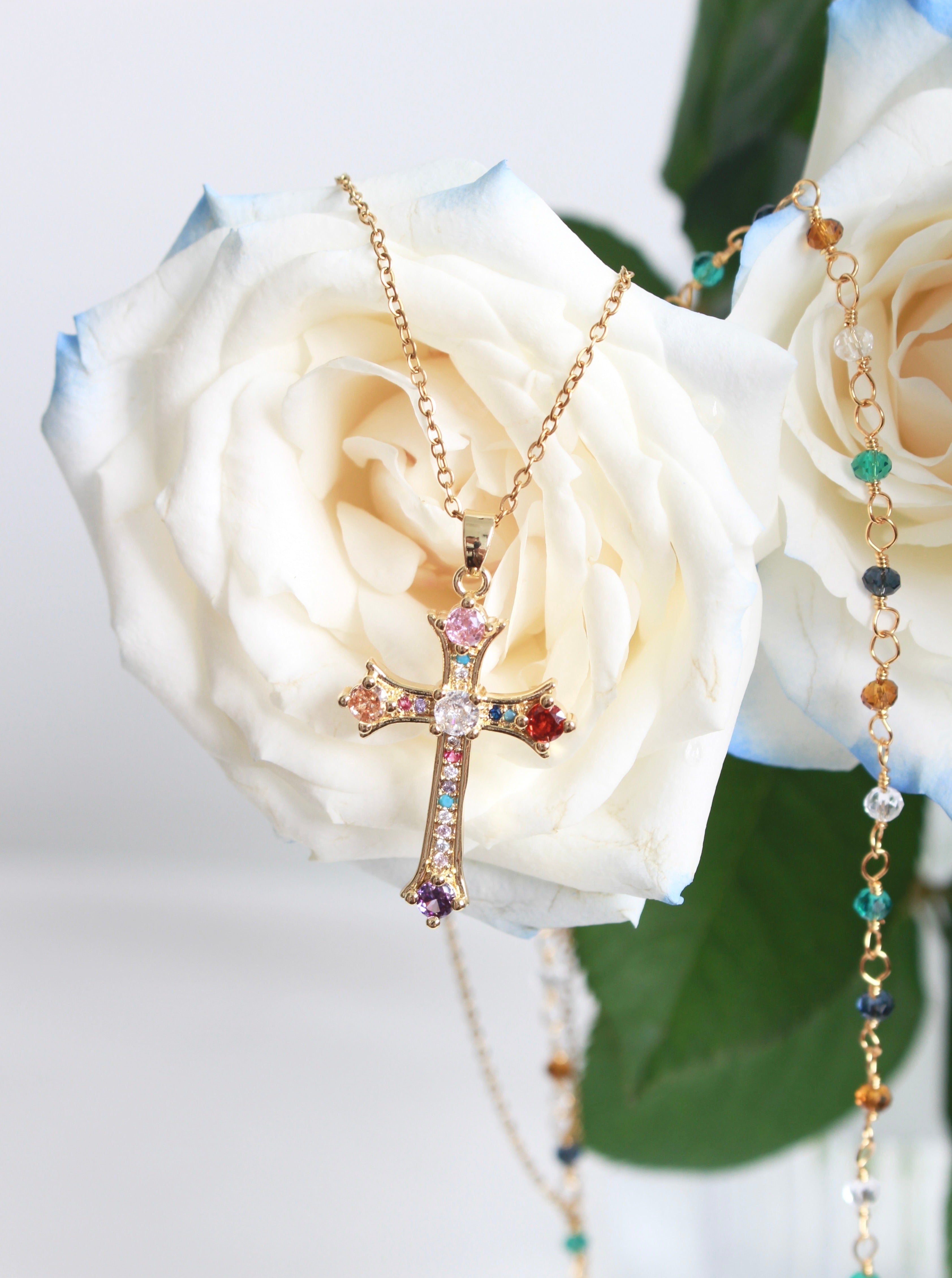 Natasha Colorful Cross Golden Necklace - Kuri Jewelry