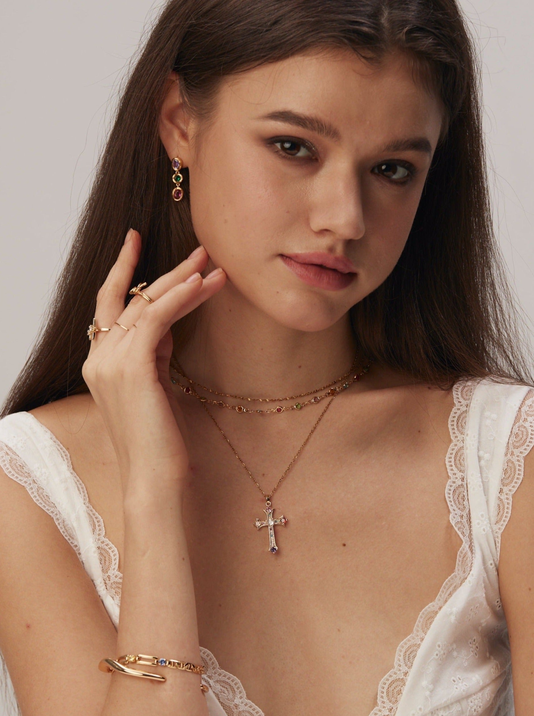 Natasha Colorful Cross Golden Necklace - Kuri Jewelry