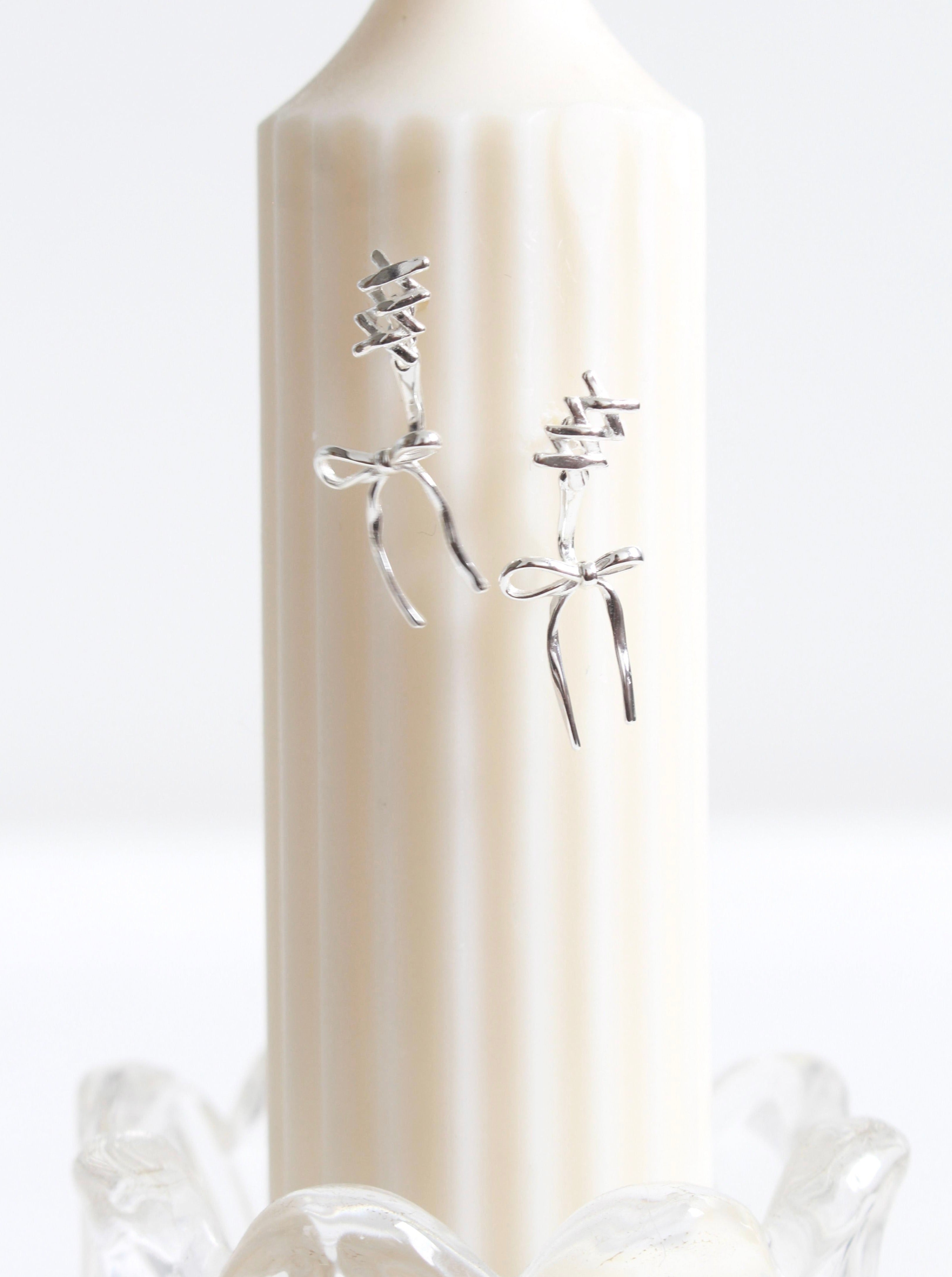 Ballet Silver Ribbon Earrings - Kuri Jewelry
