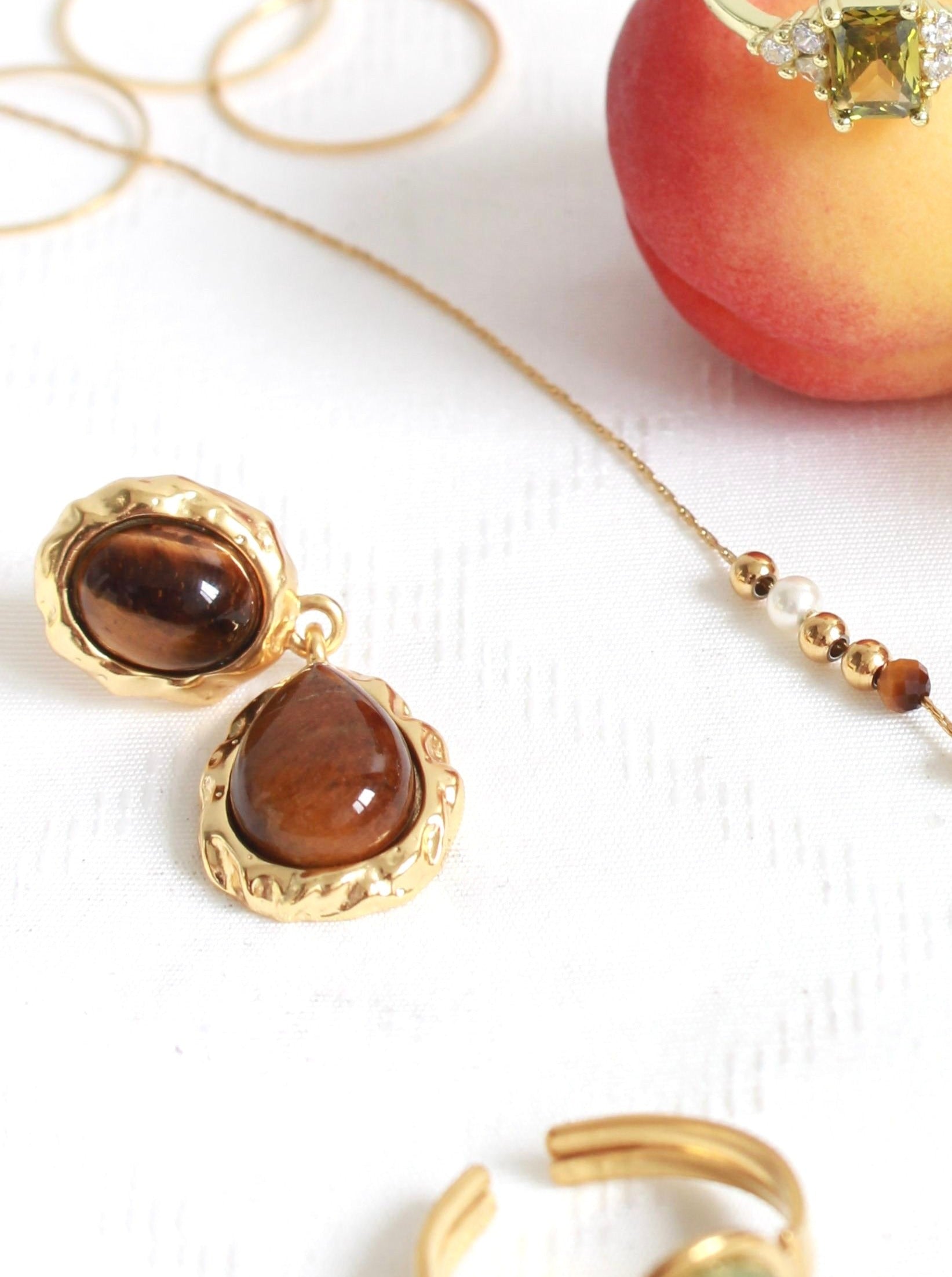 Tiger's Eye Golden Drop Earrings - Kuri Jewelry