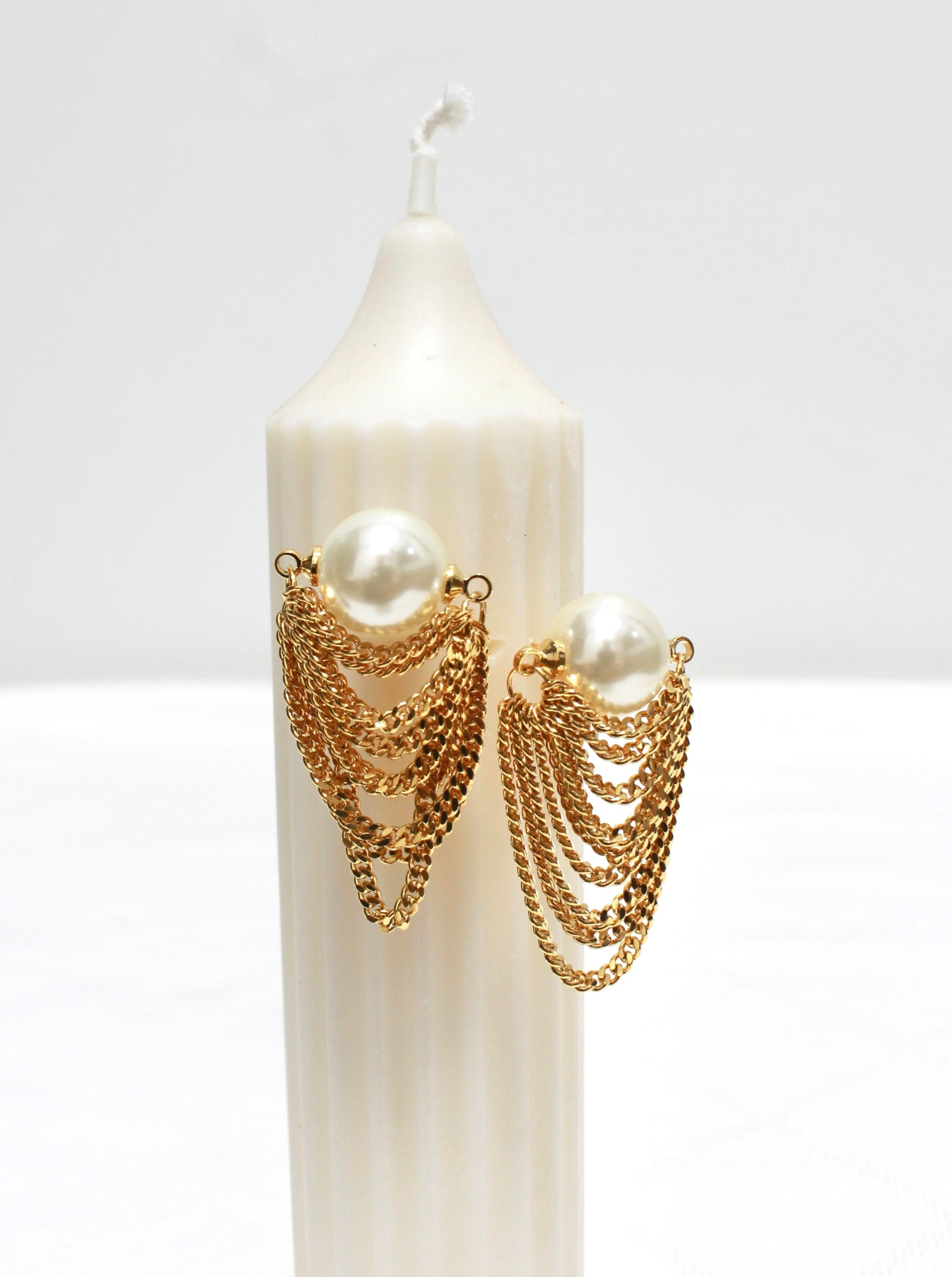 Multi-layered Chain Pearl Earrings - Kuri Jewelry