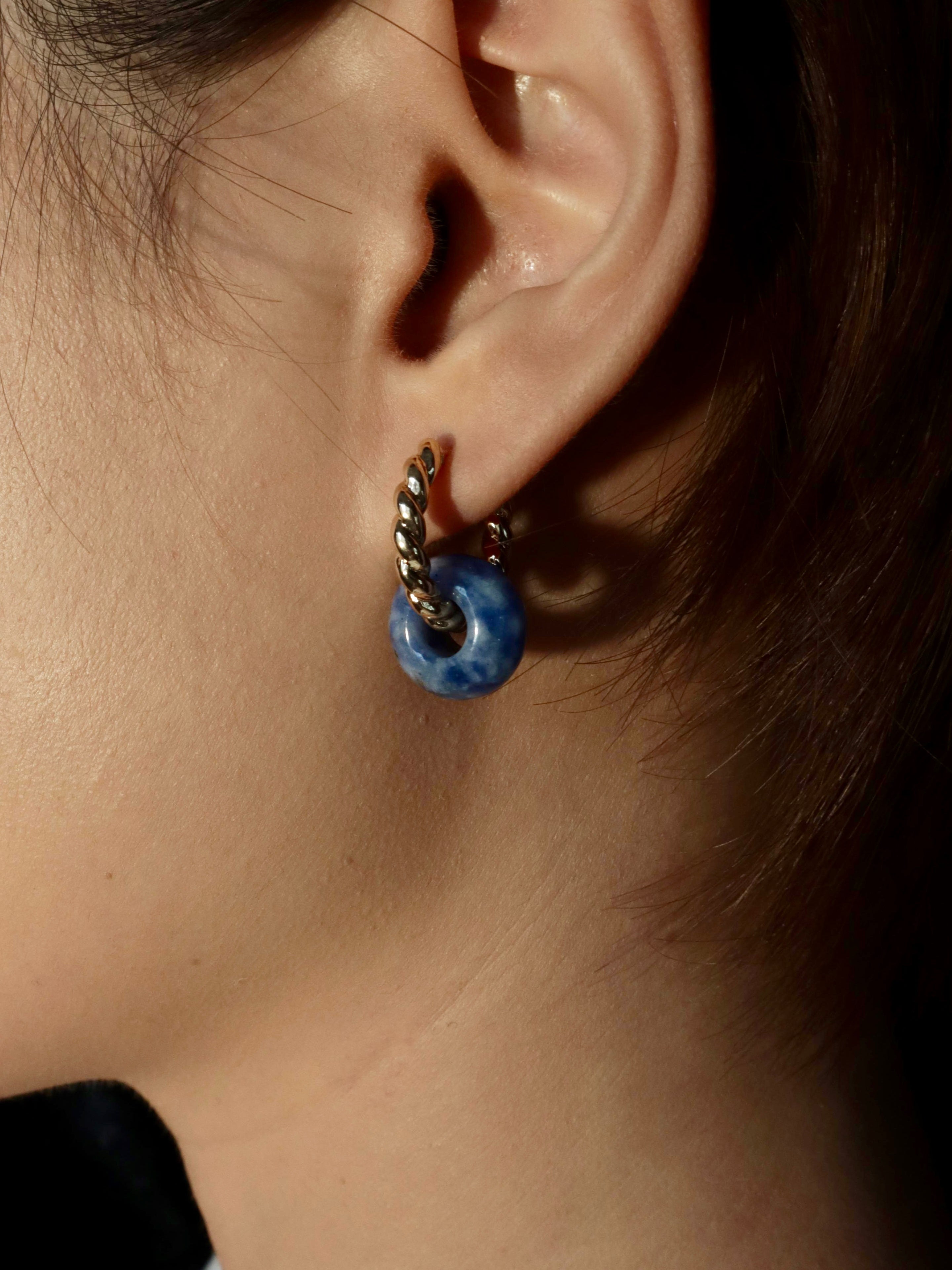 Phoebe Blue Golden Hoop Earrings - Kuri Jewelry