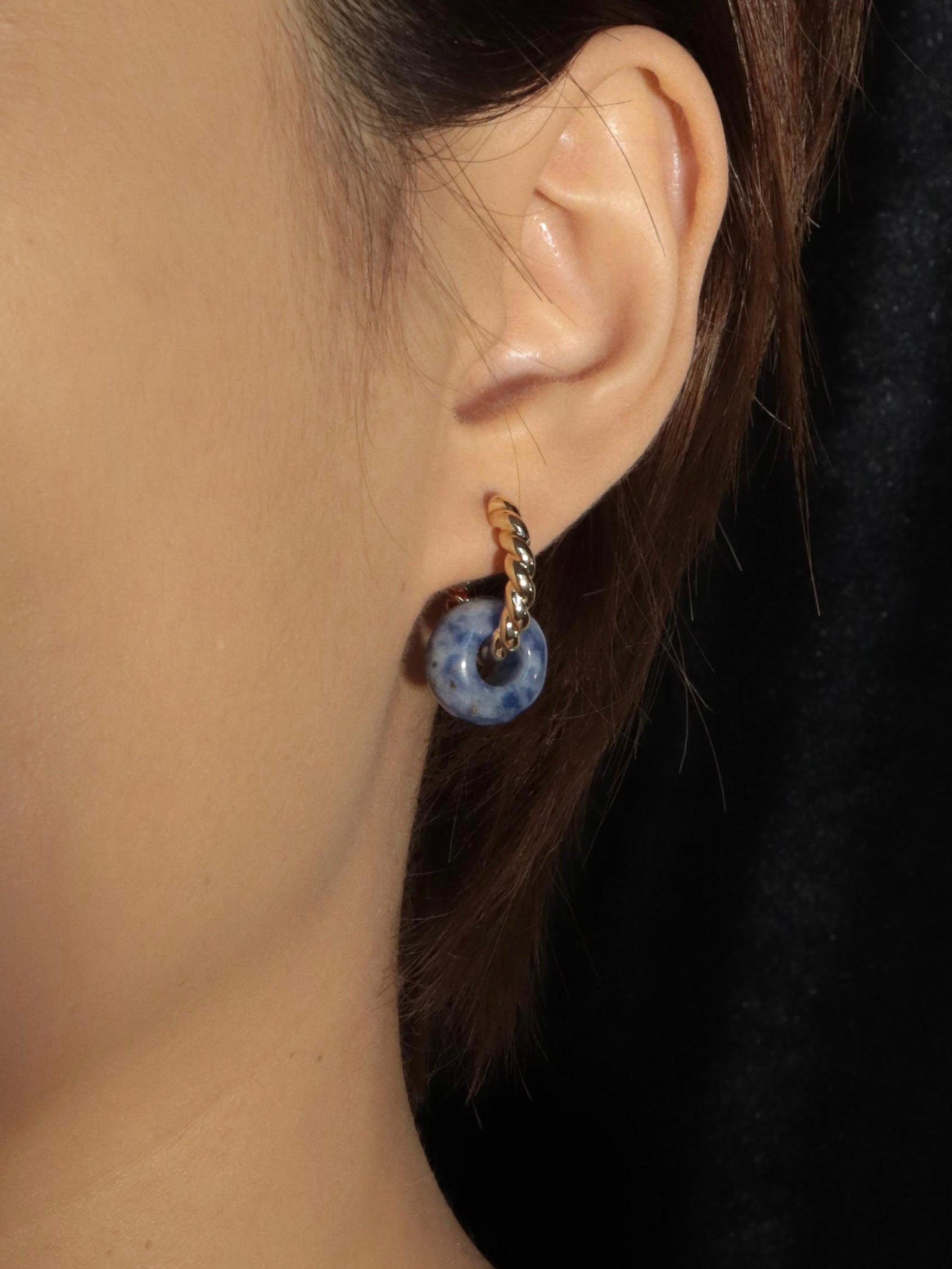 Phoebe Blue Golden Hoop Earrings - Kuri Jewelry