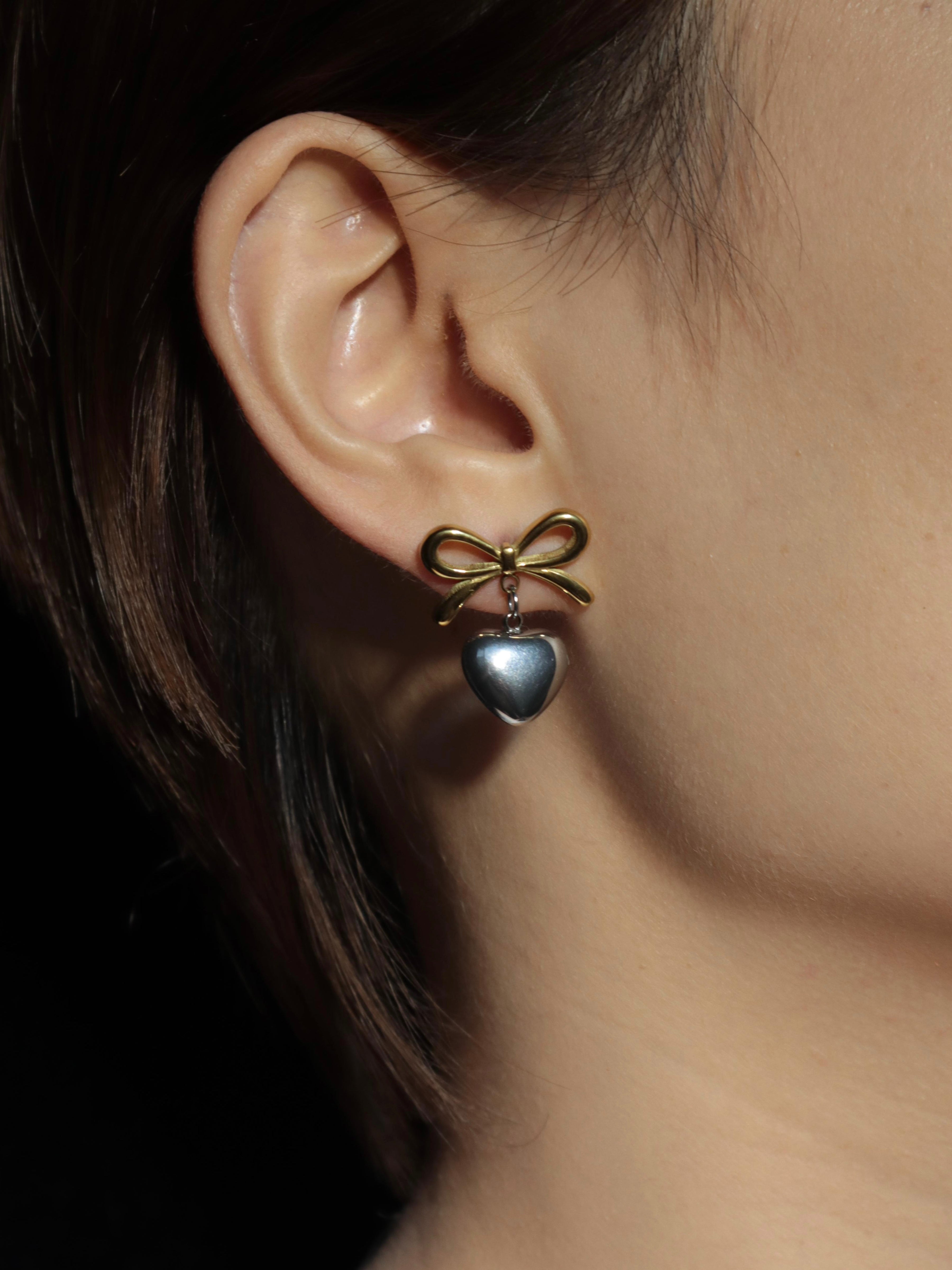 Gold Ribbon Heart Earrings - Kuri Jewelry