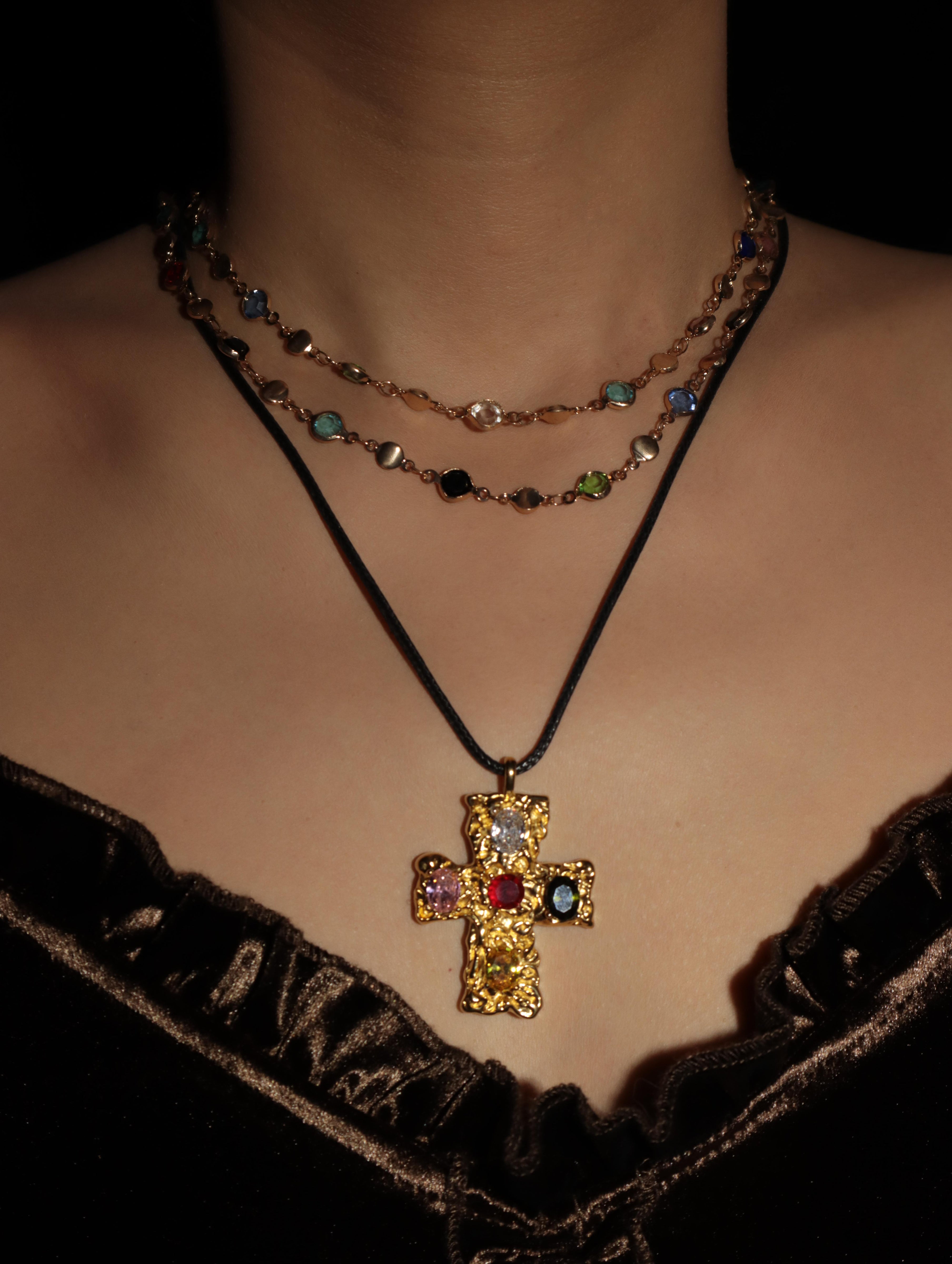 Fiona Colored Stone Cross Necklace - Kuri Jewelry