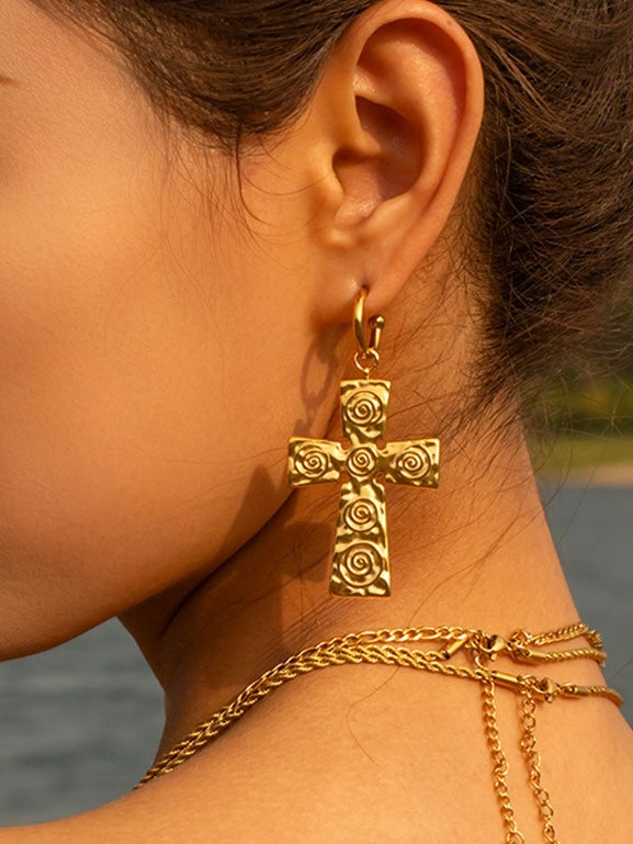 Joa Textured XL Cross Earrings - Kuri Jewelry