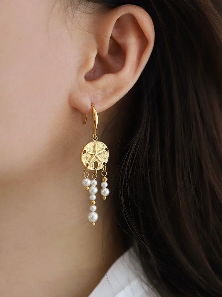 Dream Catcher Pearl Golden Drop Earrings - Kuri Jewelry