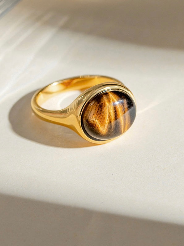 Chunky Tiger's Eye Golden Ring - Kuri Jewelry