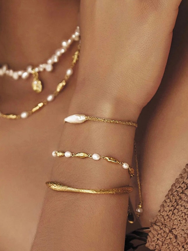 Irregular Textured Golden Bracelet - Kuri Jewelry