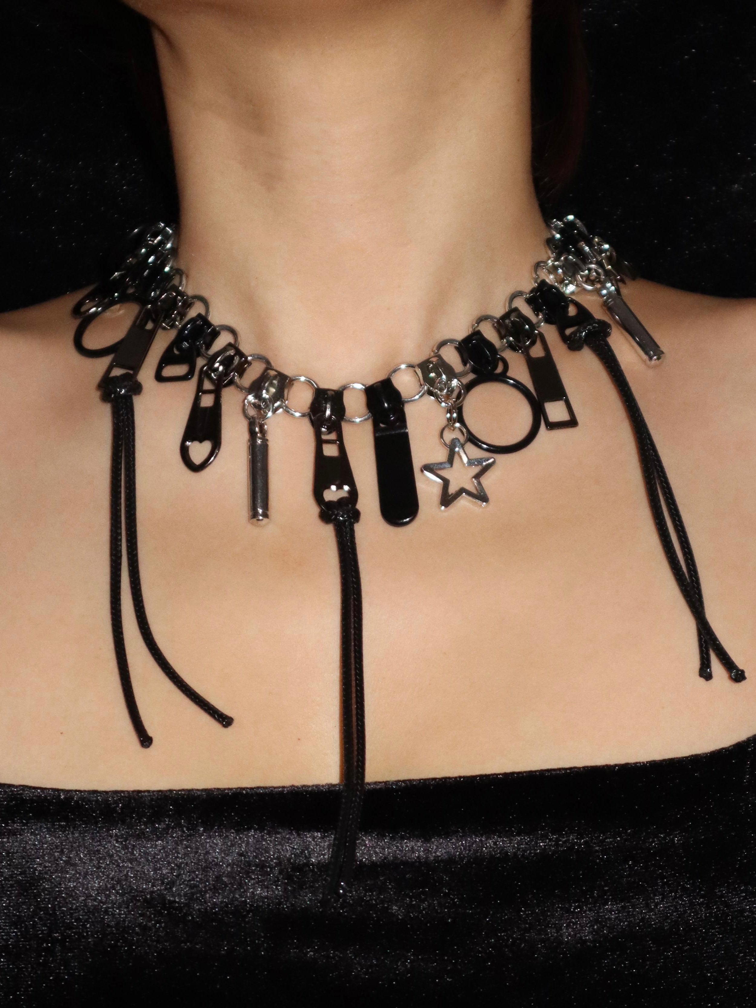 Gothic Schwarze Reißverschluss Kette