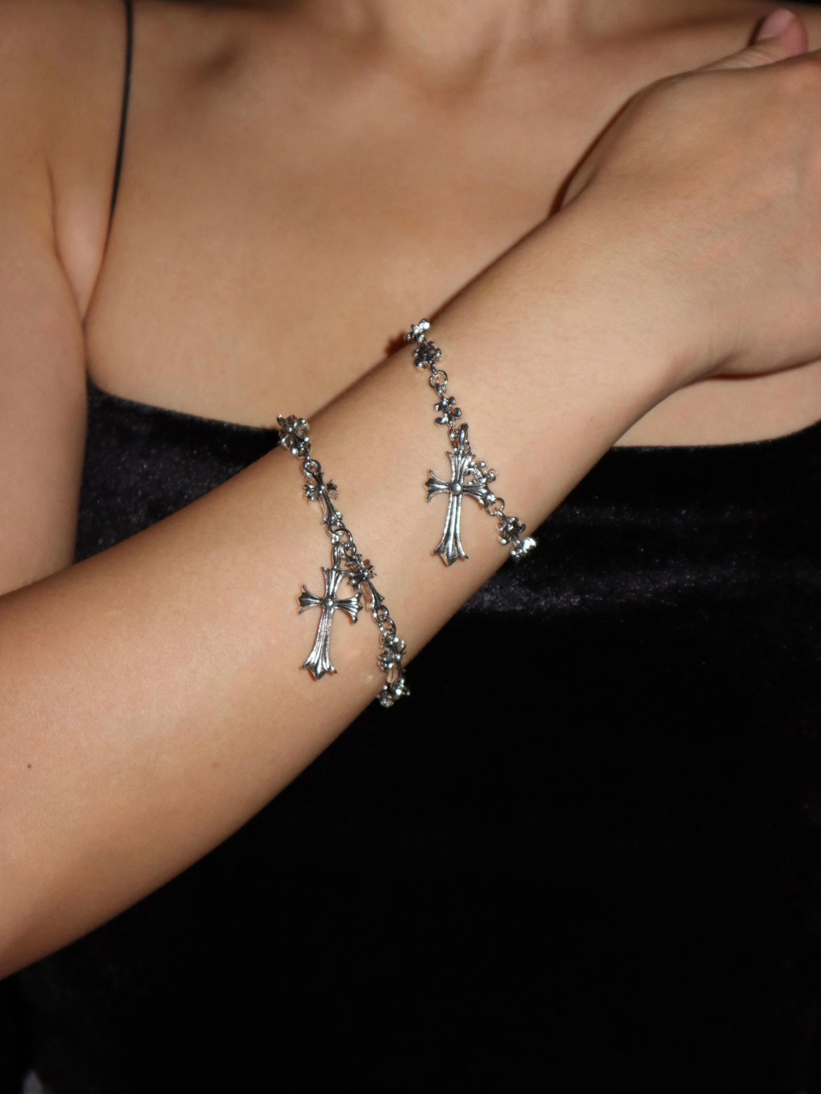 Goth Silver Cross Bracelet I
