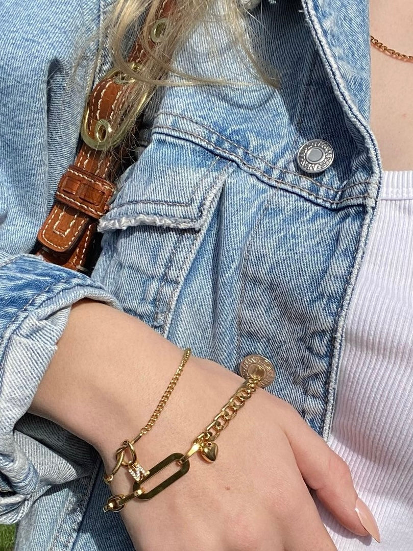 Letter Pendant Love Knot Cuban Chain Bracelet - Kuri Jewelry