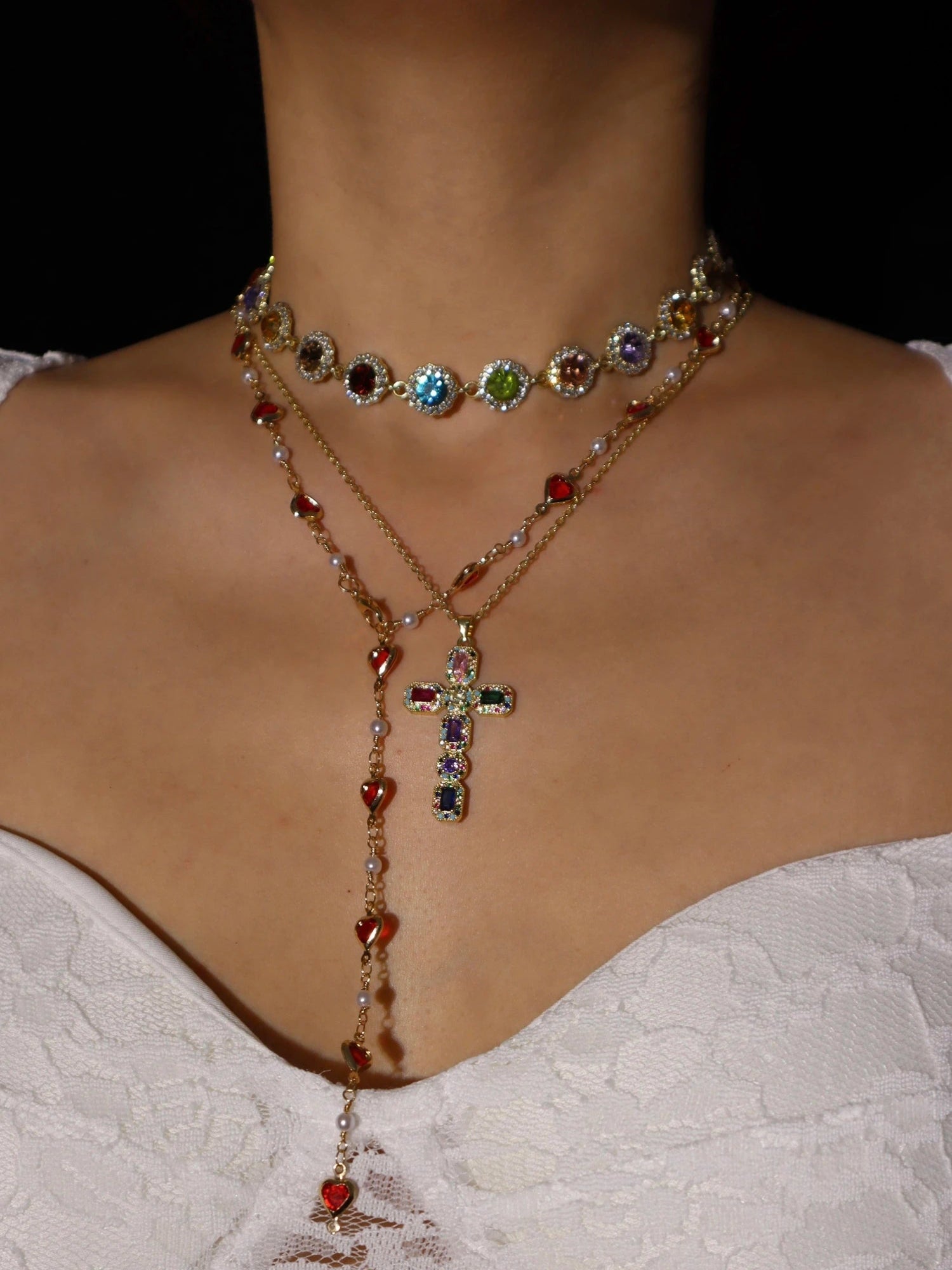 Margaret Red Hearts Pearl Necklace