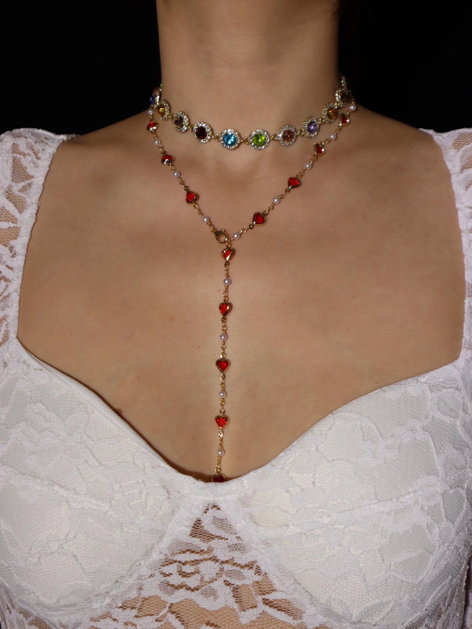 Margaret Red Hearts Pearl Necklace