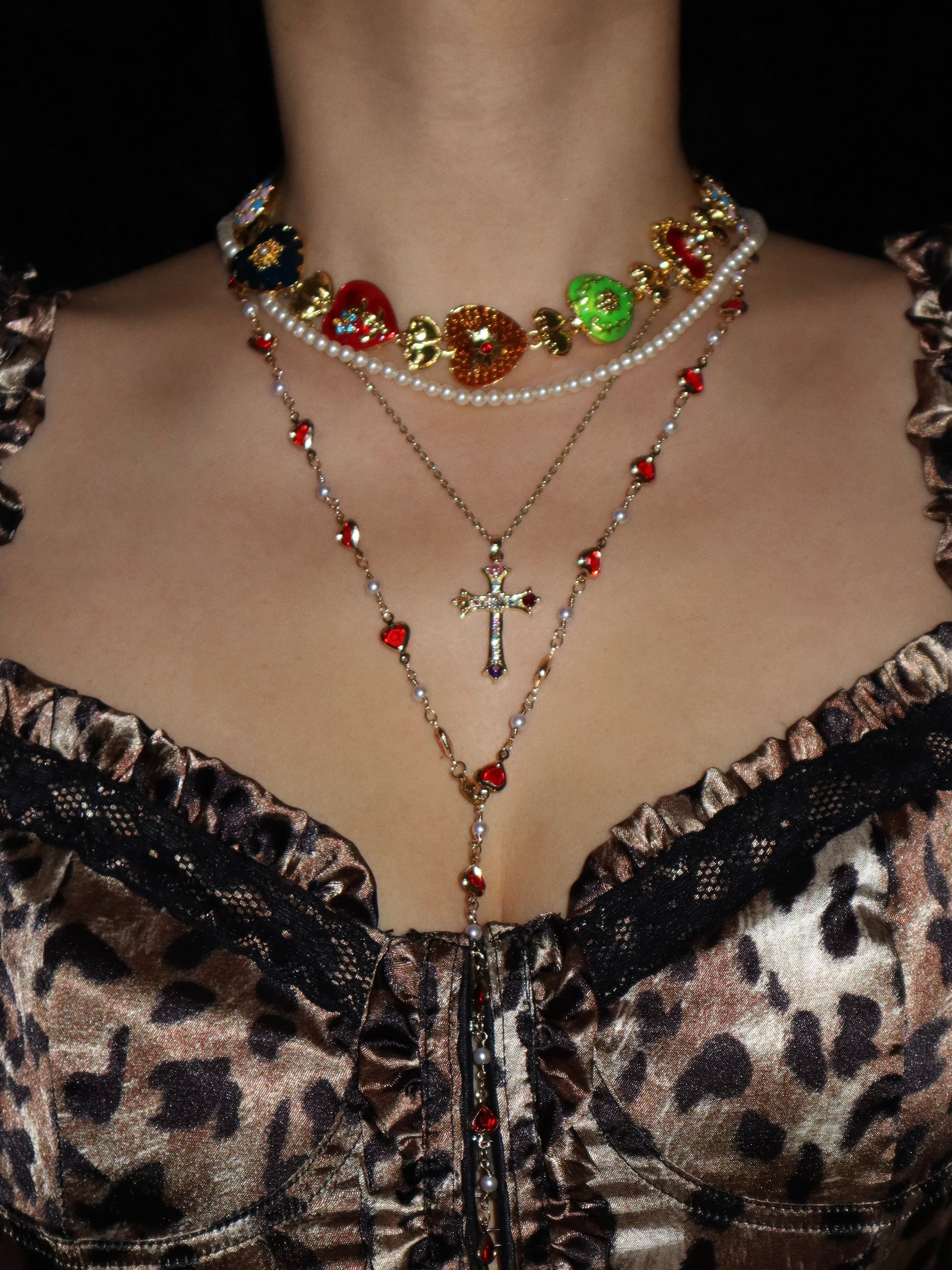 Natasha Colorful Cross Golden Necklace - Kuri Jewelry