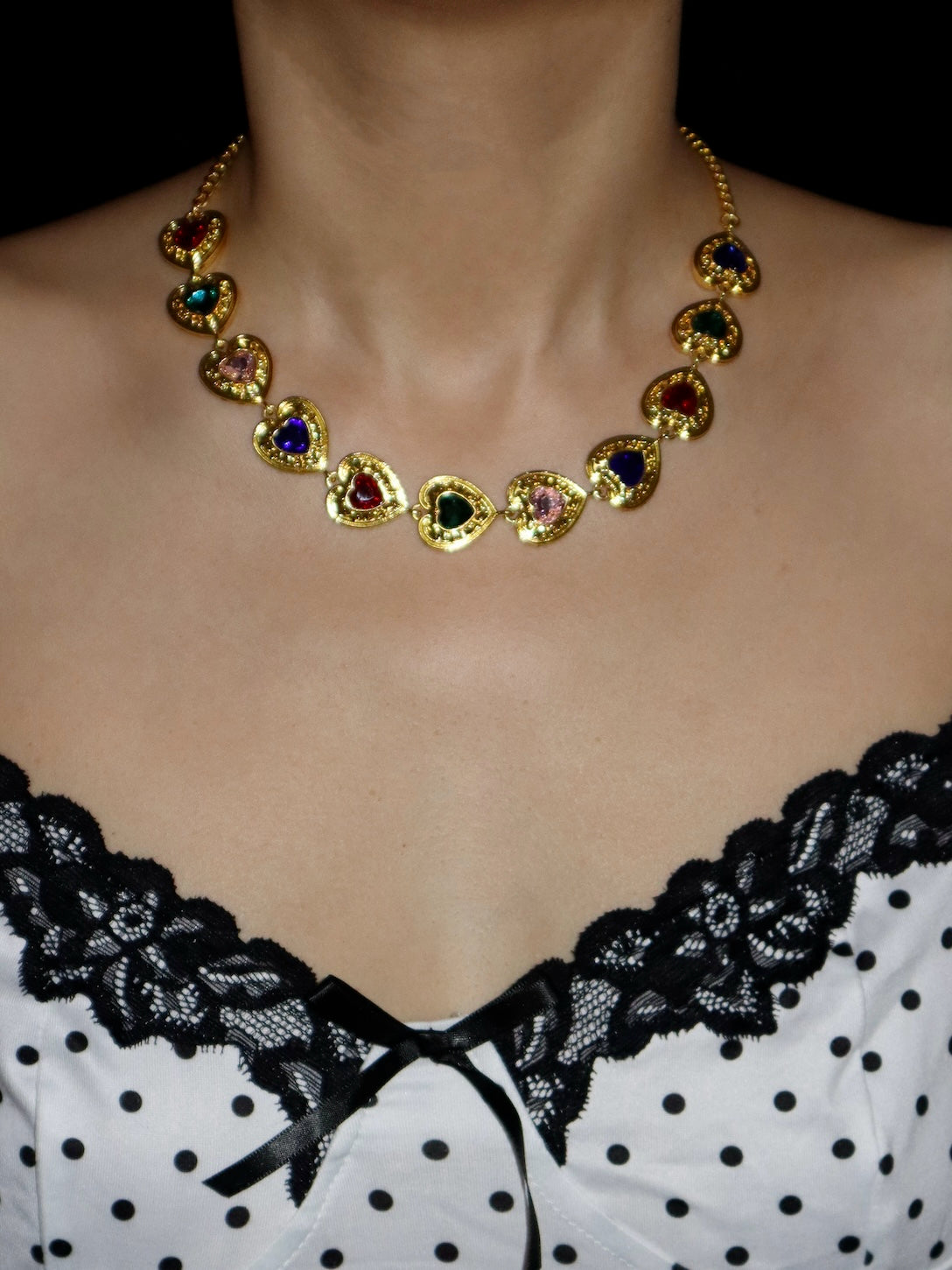 Basia Colorful Hearts Vintage Necklace
