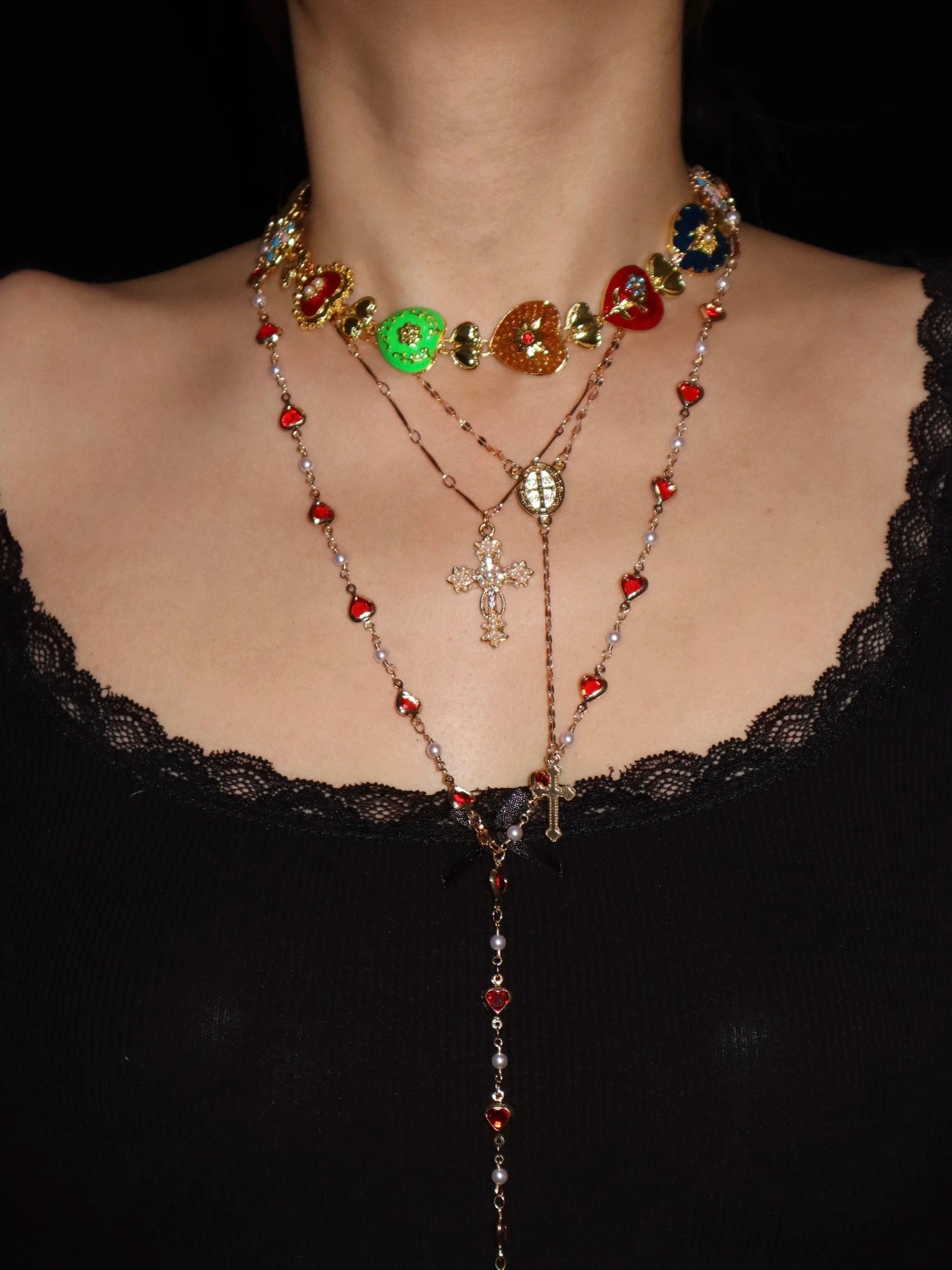 Silvia Gold Pearl Cross Necklace - Kuri Jewelry