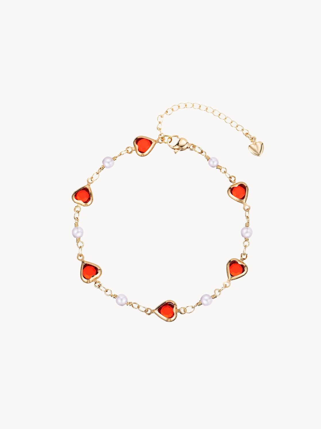 Margaret Red Hearts Pearl Bracelet