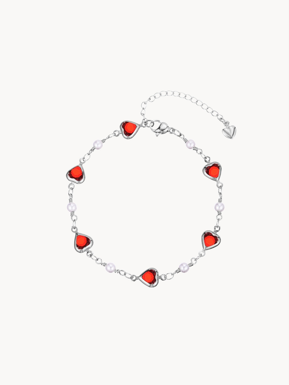 Margaret Red Hearts Pearl Bracelet