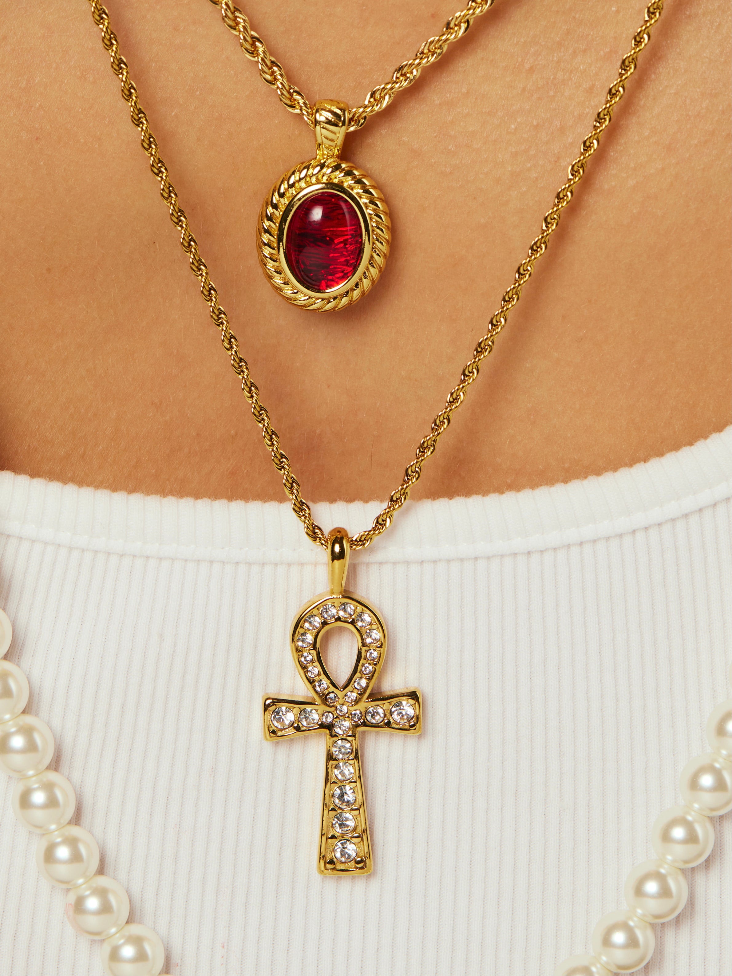 Glittering Golden Ankh Necklace - Kuri Jewelry