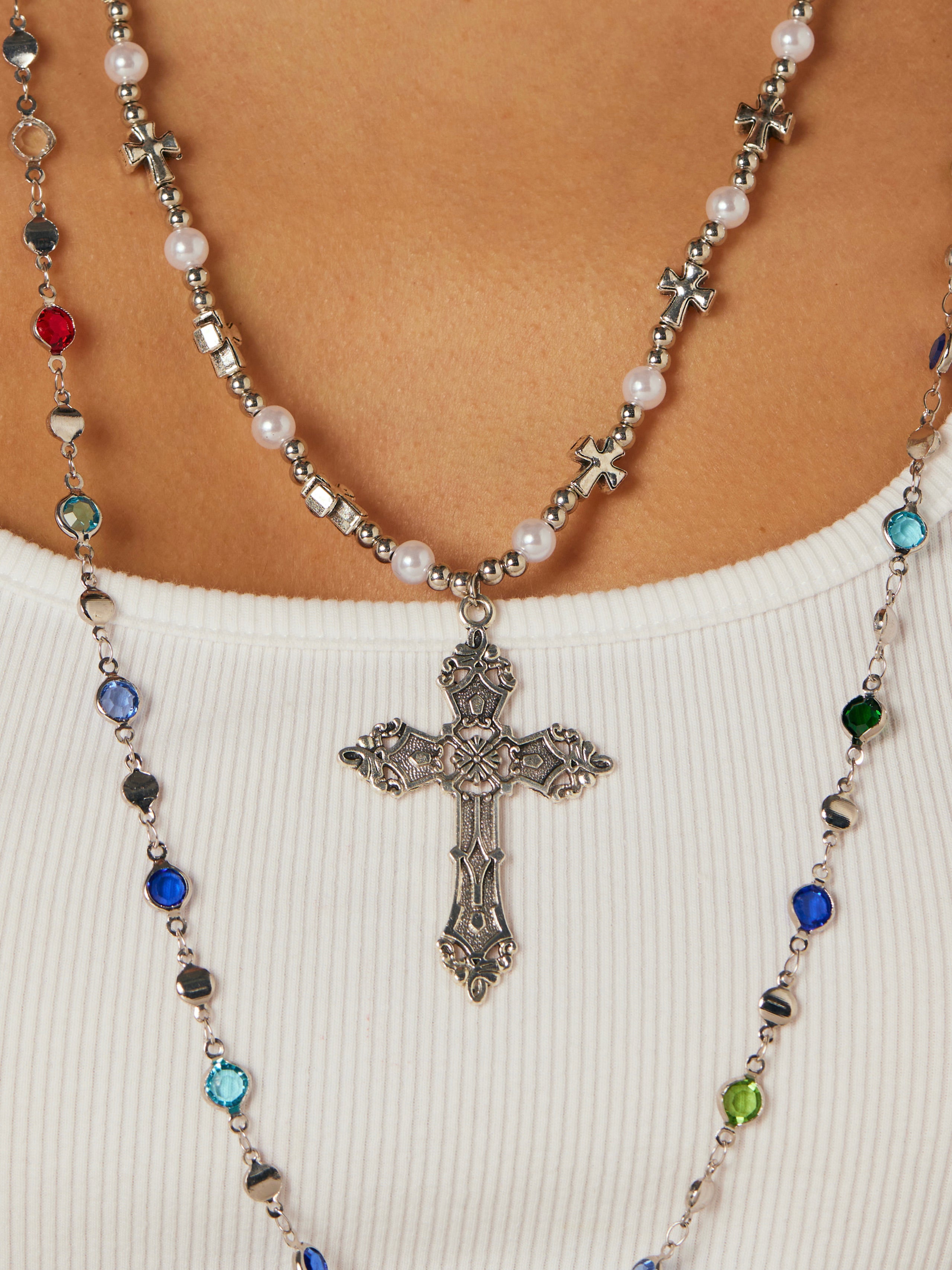 Gill Pearl Cross Necklace