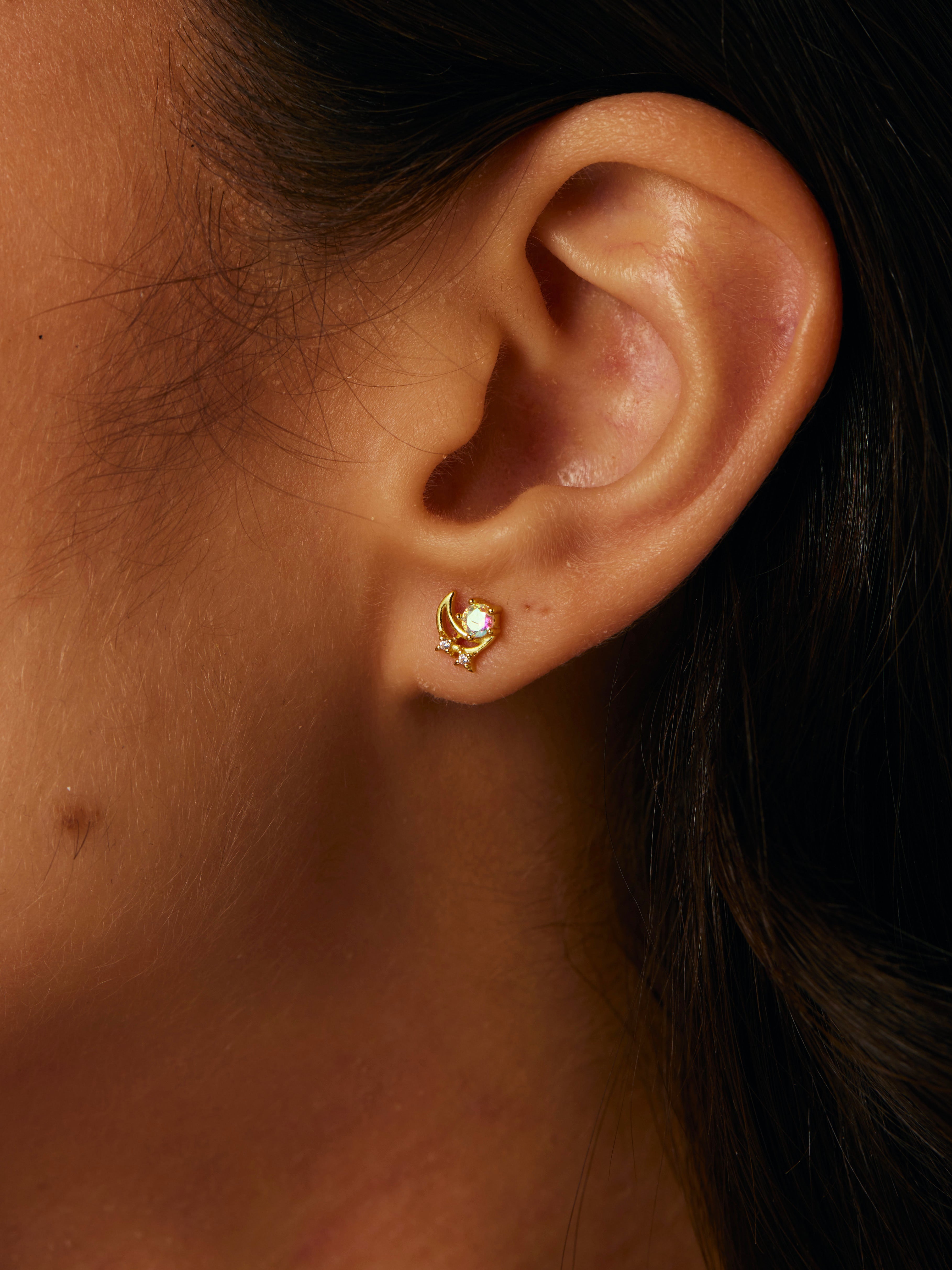 Petit Moon Star Stud Earrings