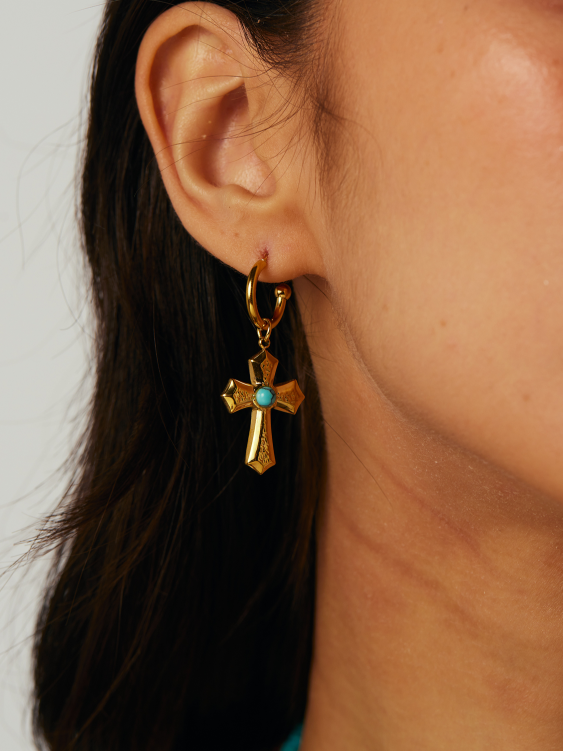Joanna Turquoise Golden Cross Earrings - Kuri Jewelry
