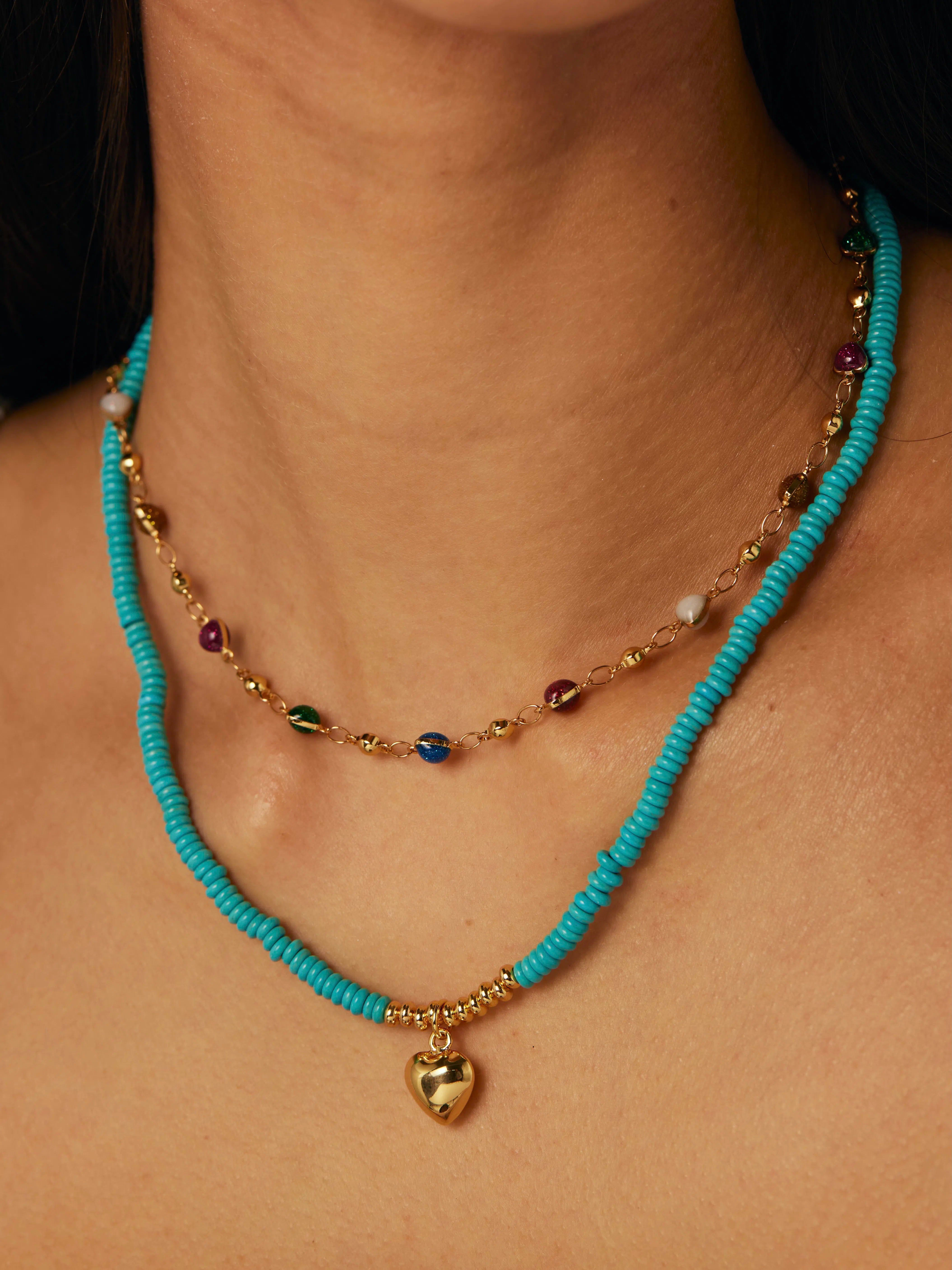 Heart Pendant Irregular Turquoise Necklace