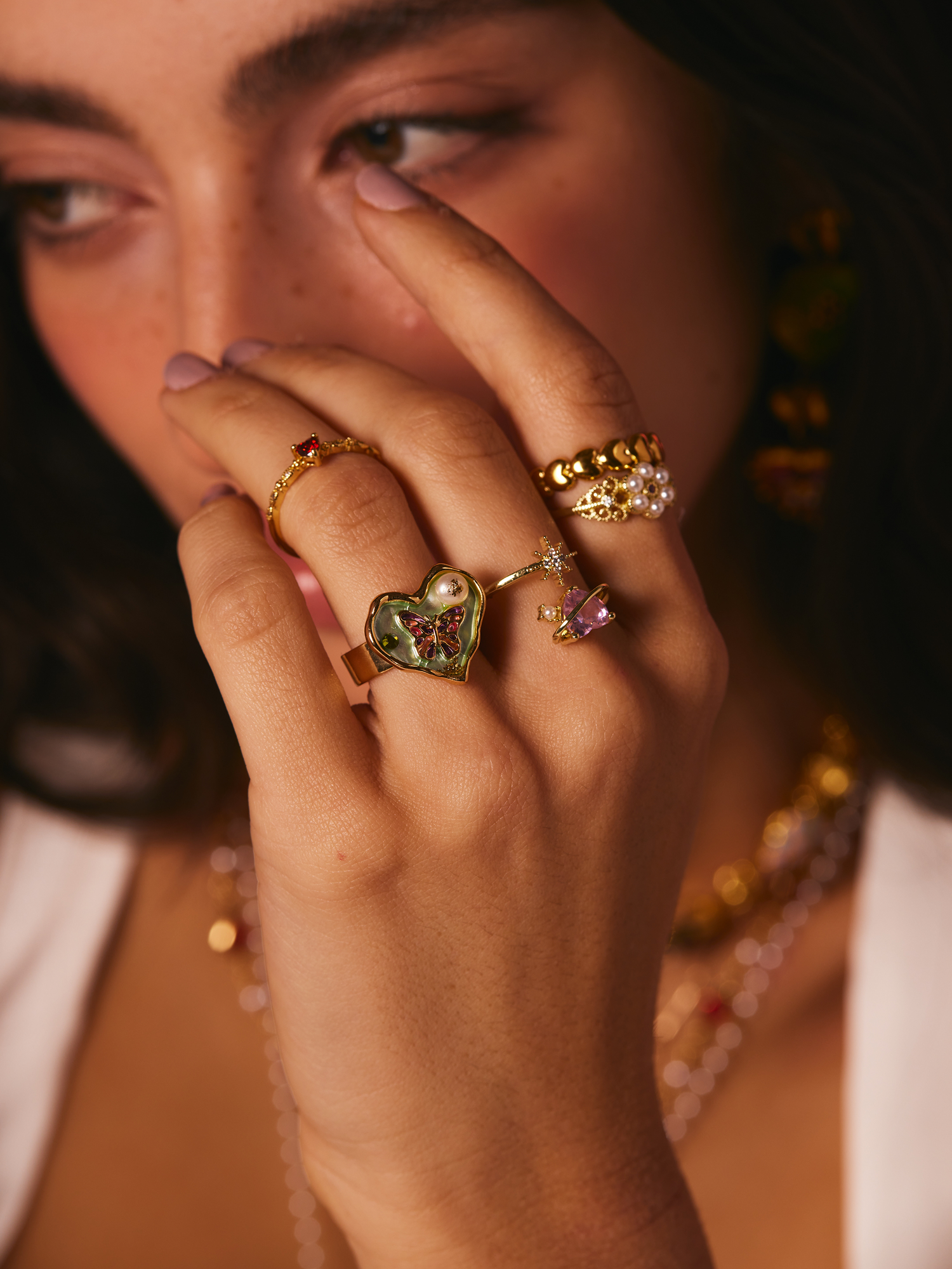 Ivy Red Heart Ring - Kuri Jewelry