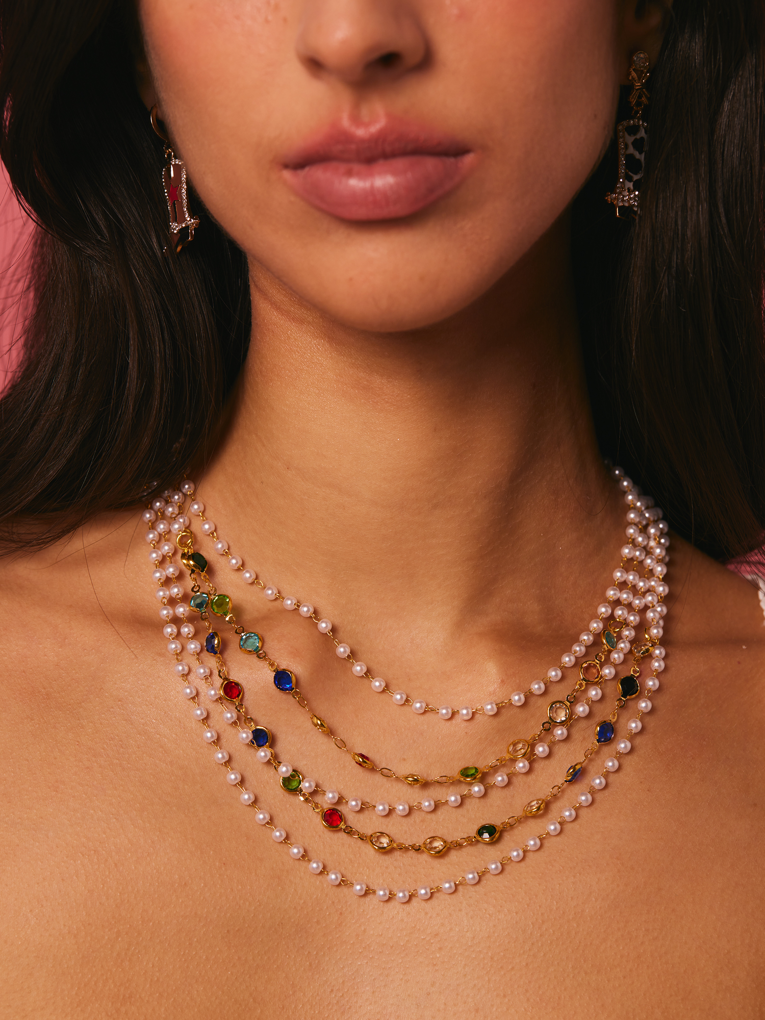 Jolie Colorful Layered Pearl Necklace