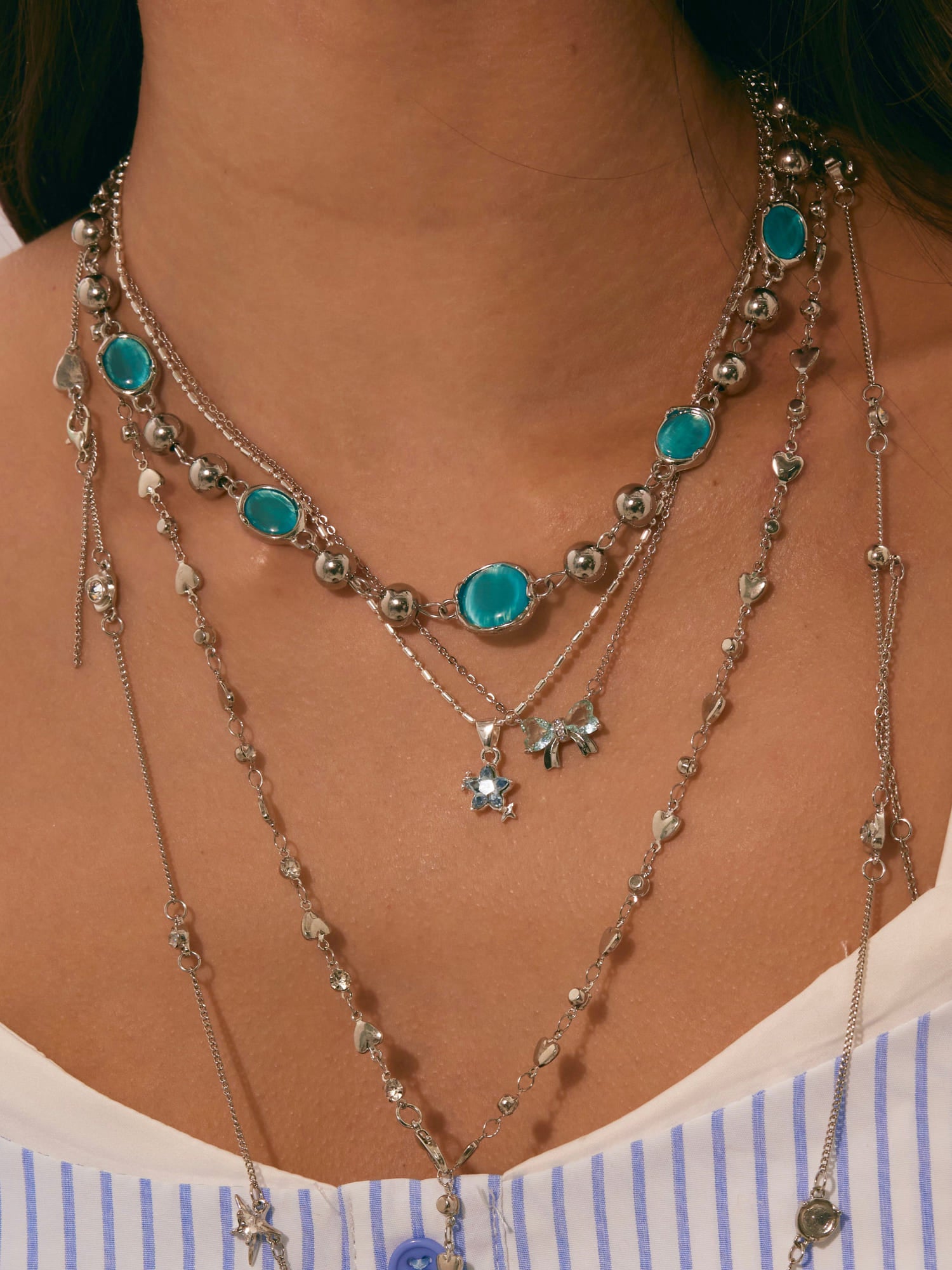 Cornelia Aqumarine Silver Chain Necklace - Kuri Jewelry