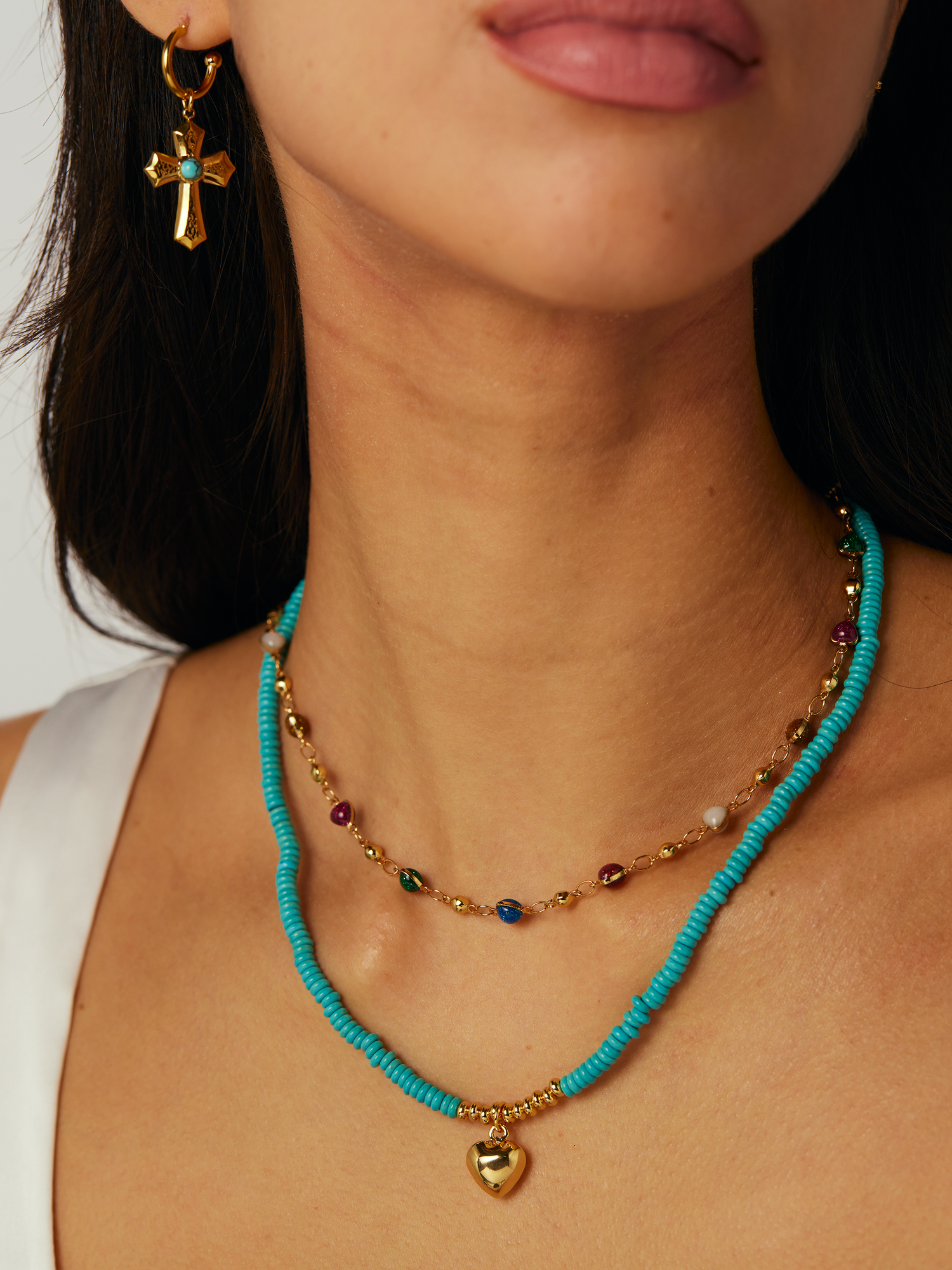 Joanna Turquoise Golden Cross Earrings - Kuri Jewelry