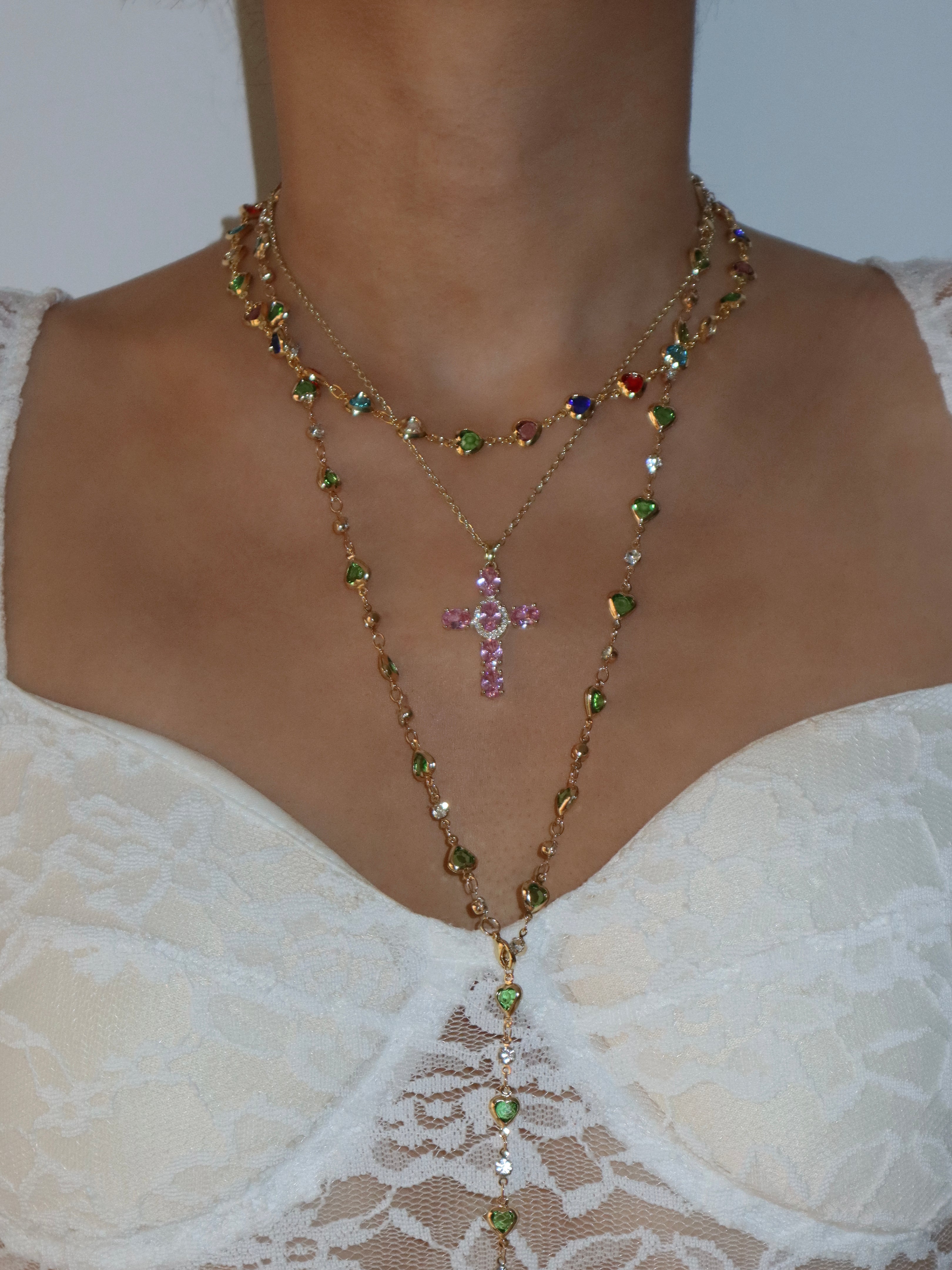 Elvira Pink Cross Necklace - Kuri Jewelry