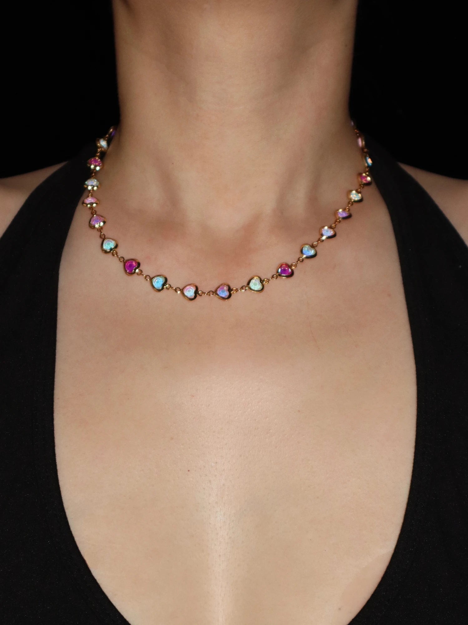 Margaret Light Colored Hearts Necklace - Kuri Jewelry