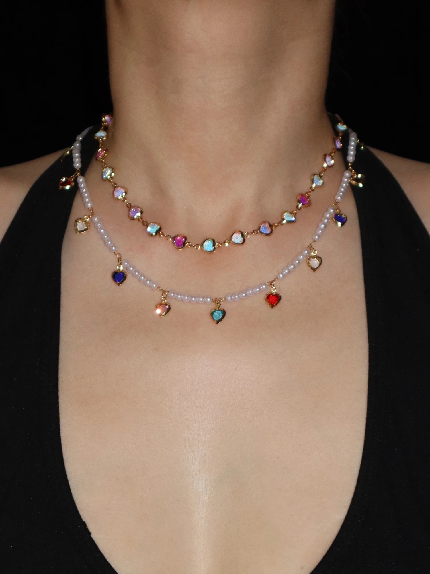 Margaret Light Colored Hearts Necklace