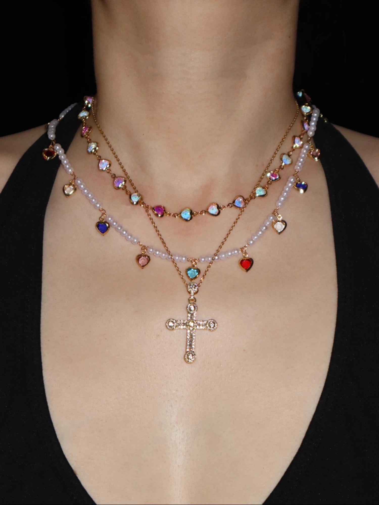 Margaret Light Colored Hearts Necklace