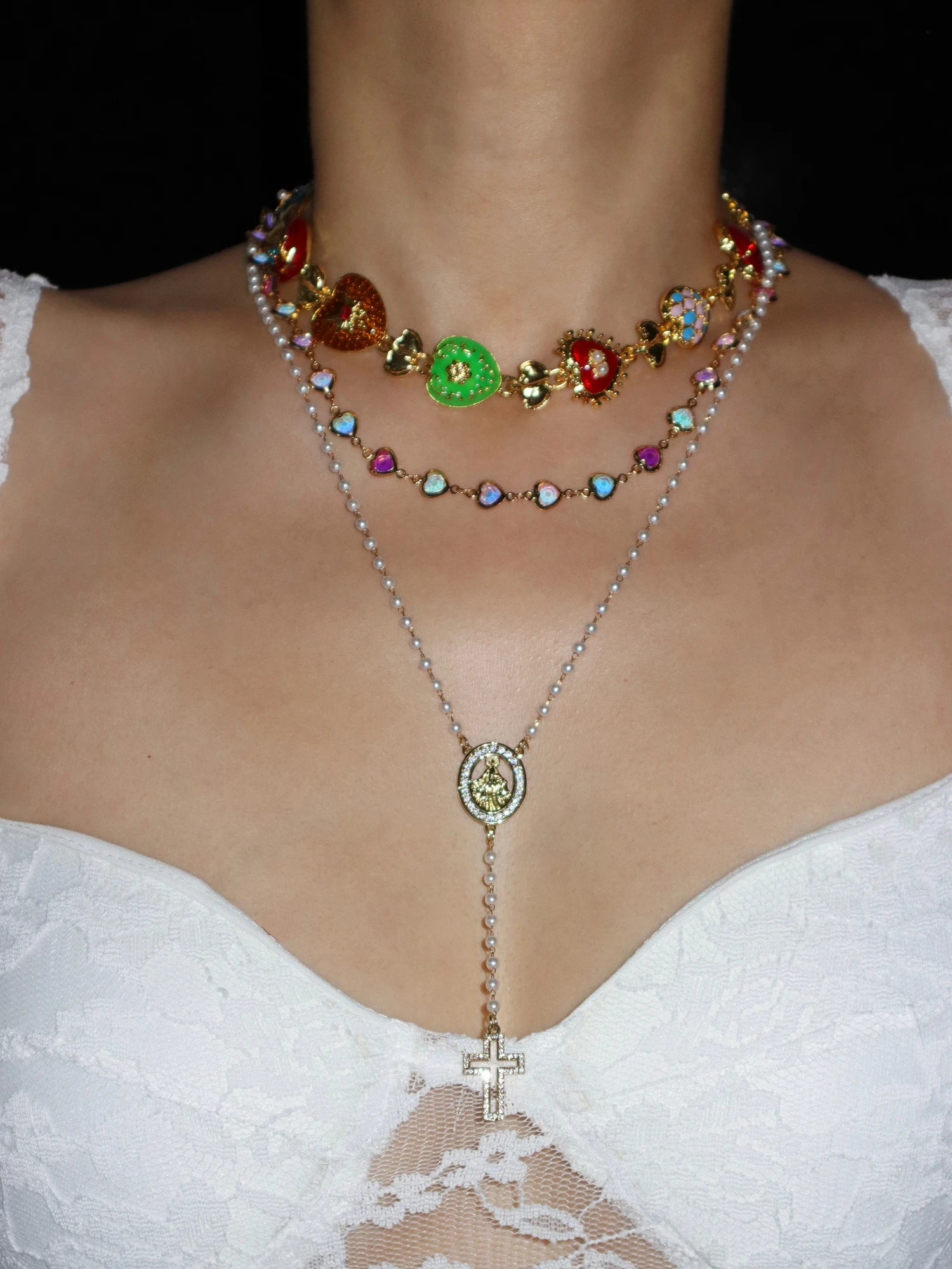 Margaret Light Colored Hearts Necklace - Kuri Jewelry
