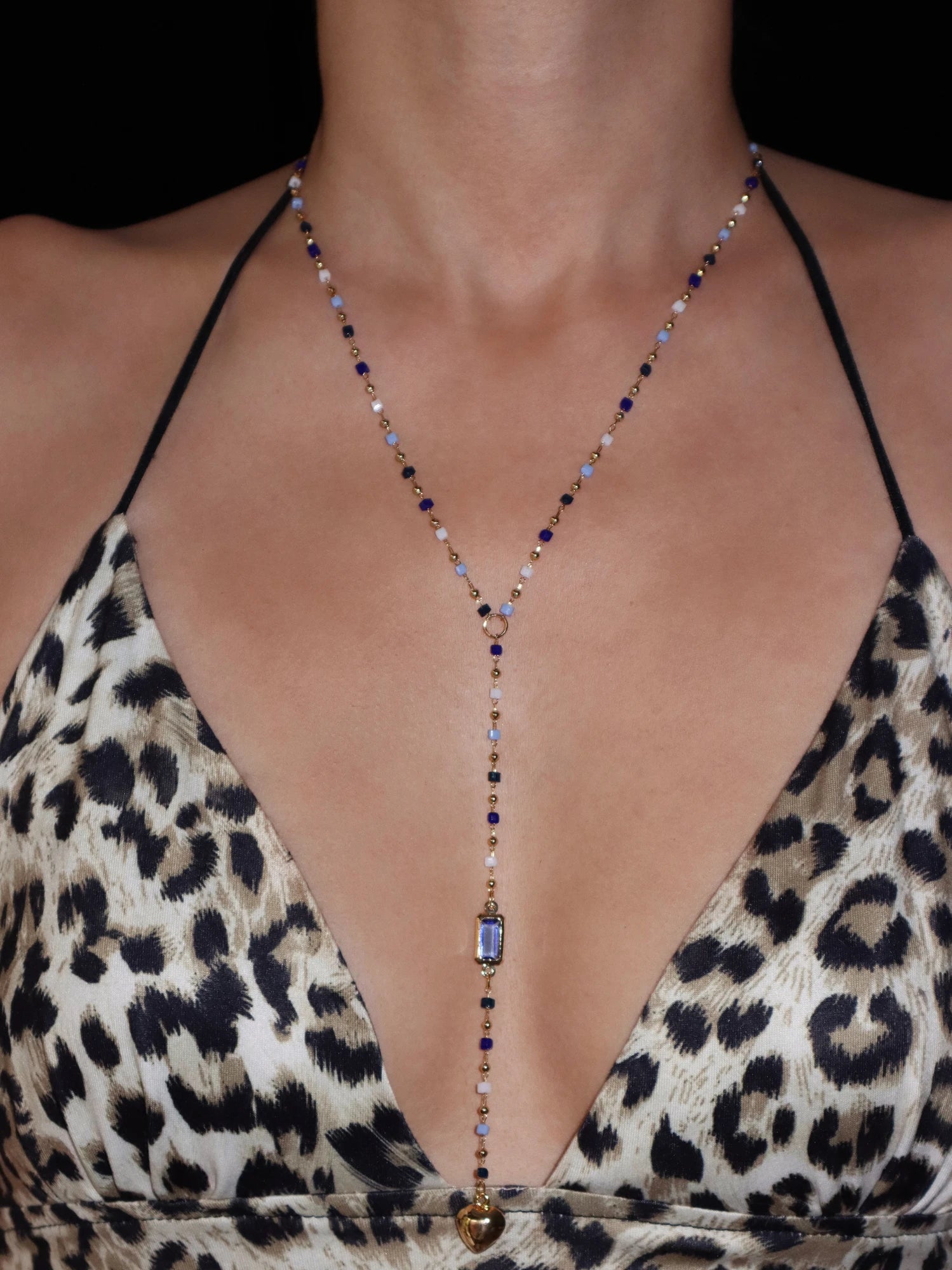 Hulda Blue Lariat Beads Necklace - Kuri Jewelry