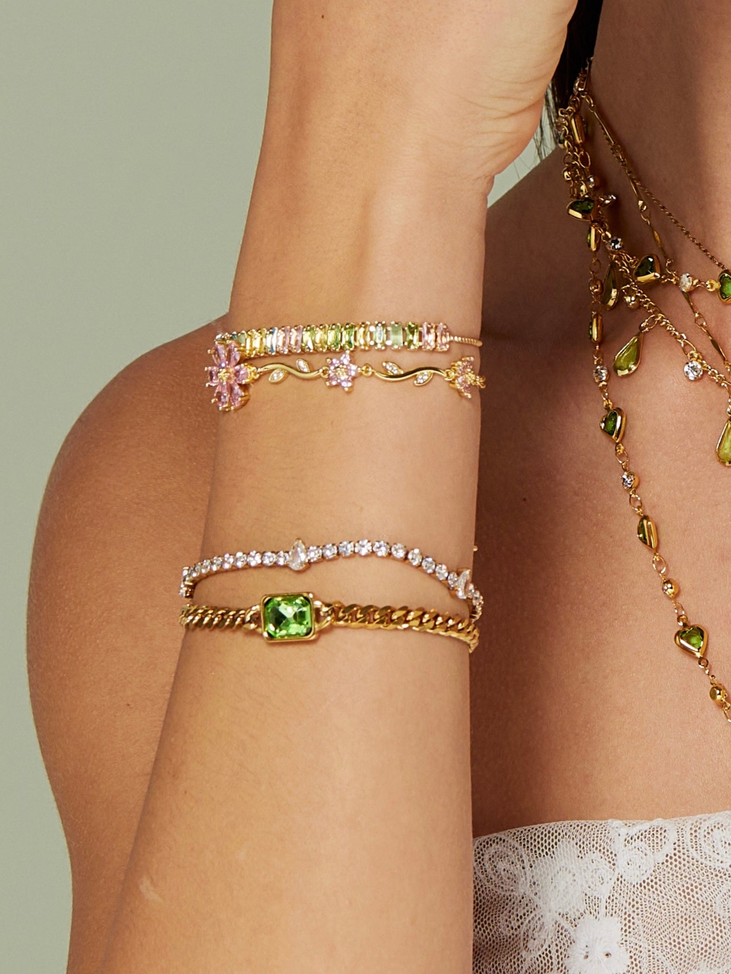 Green Zircon Cuban Bracelet