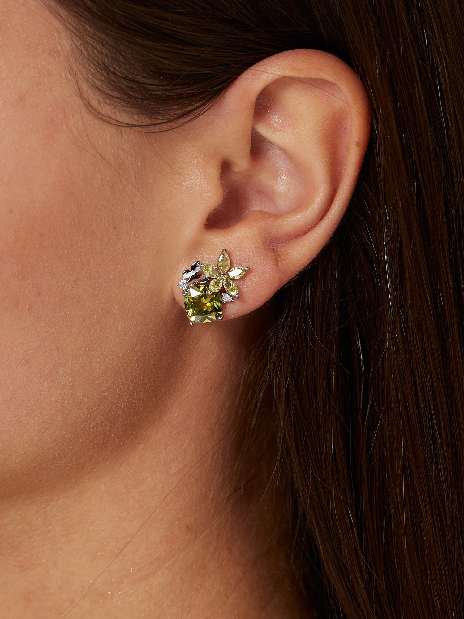 Peridot Green Crystal Flower Earrings