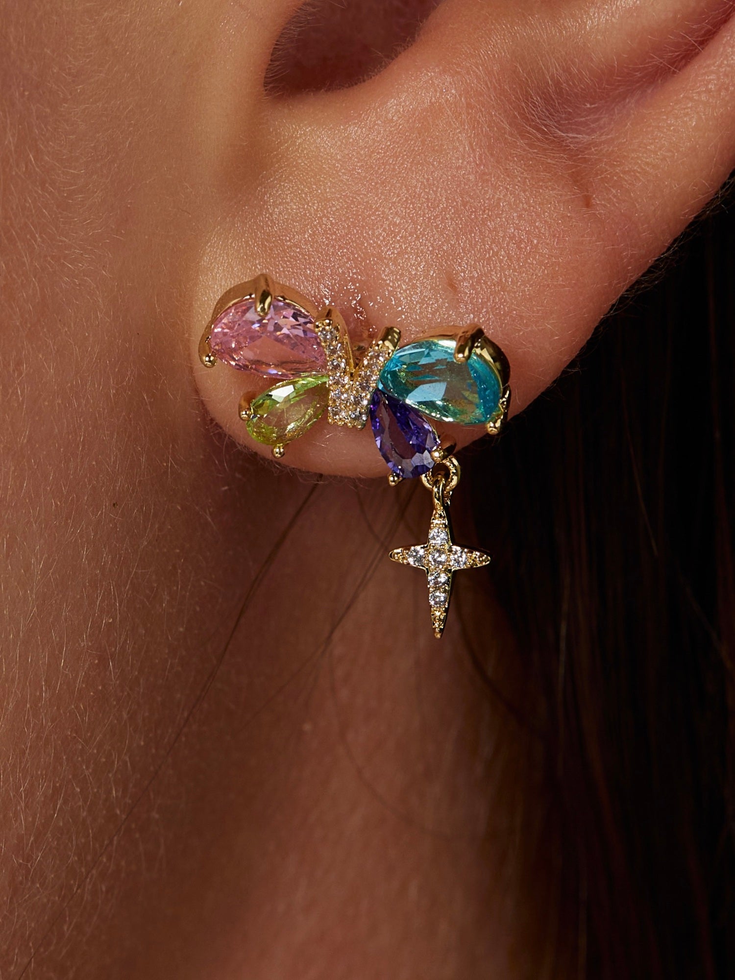 Multicolored Crystal Butterfly Drop Earrings - Kuri Jewelry