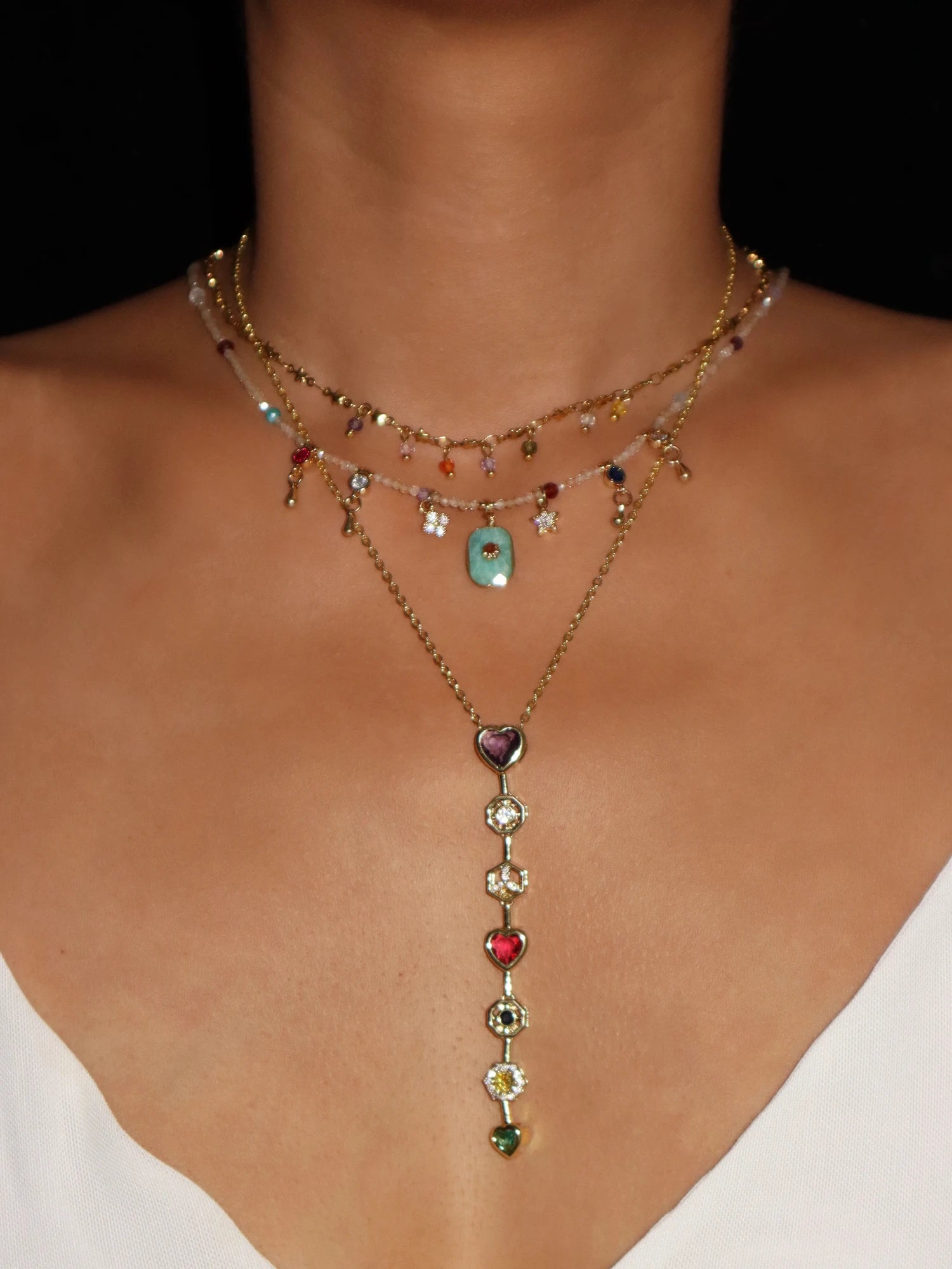 Heloise Colorful Hearts Drop Necklace