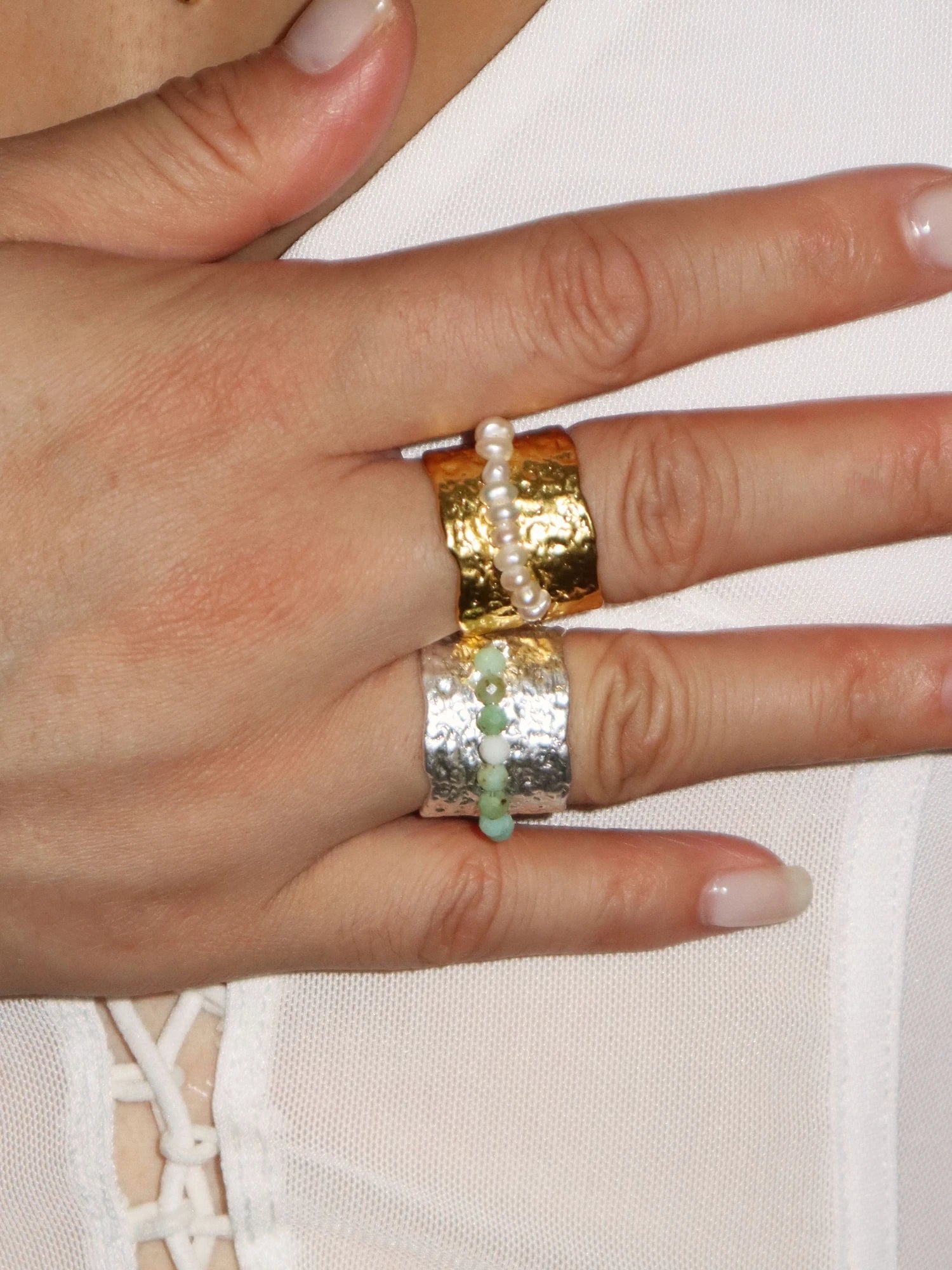 Wendy Aventurine Chunky Silver Ring